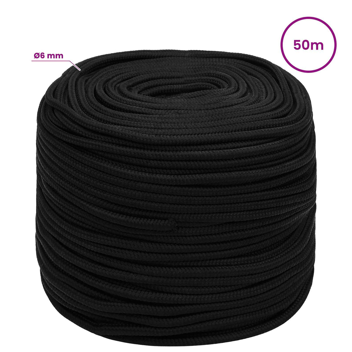 Multipurpose Utility Rope 6 mm 50 m Black Polyester