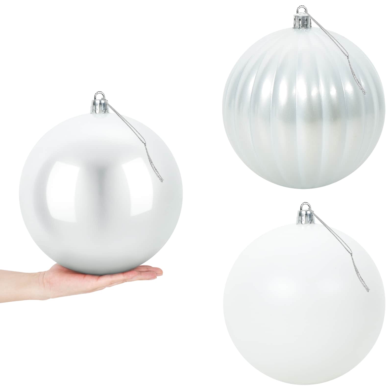Christmas Ball Set XXL 3 pcs White Ø 25 cm Plastic