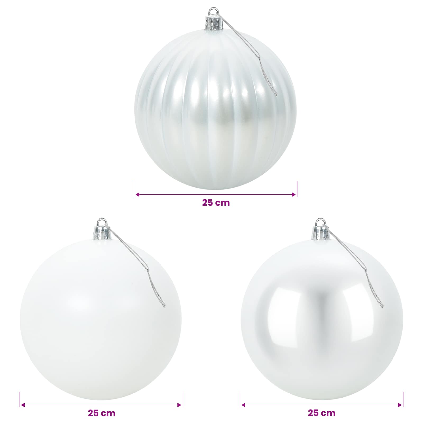 Christmas Ball Set XXL 3 pcs White Ø 25 cm Plastic