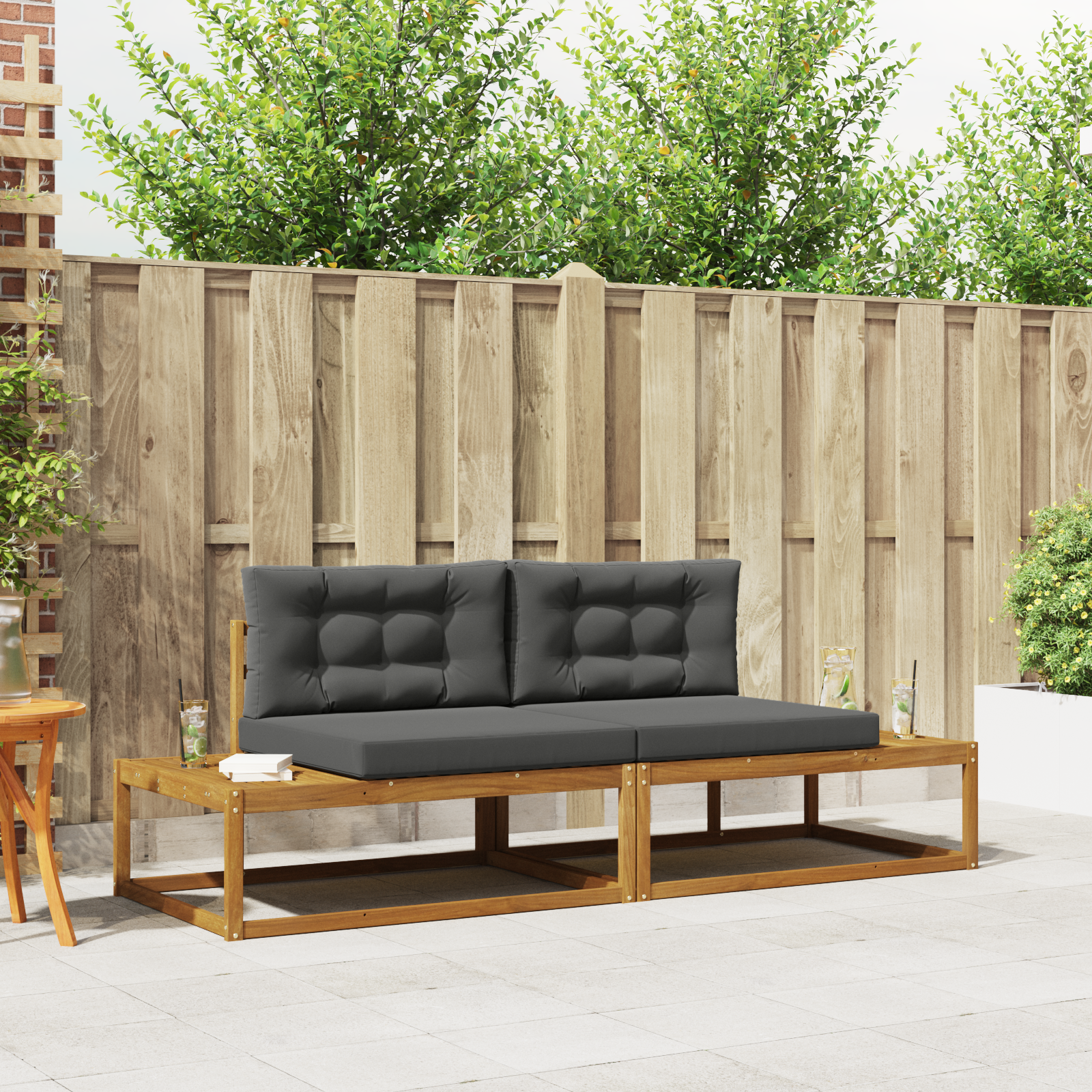 Outdoor Sofa Set with Cushion Natural and Anthracite