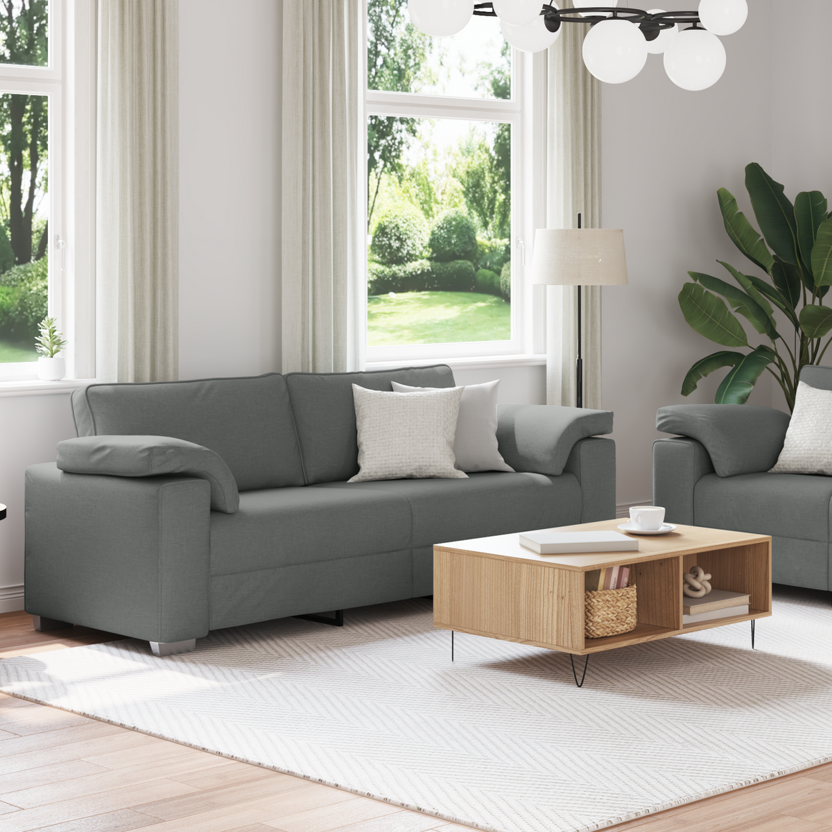 Sofa 2 pcs Dark Grey 219 x 80 x 82 cm Fabric