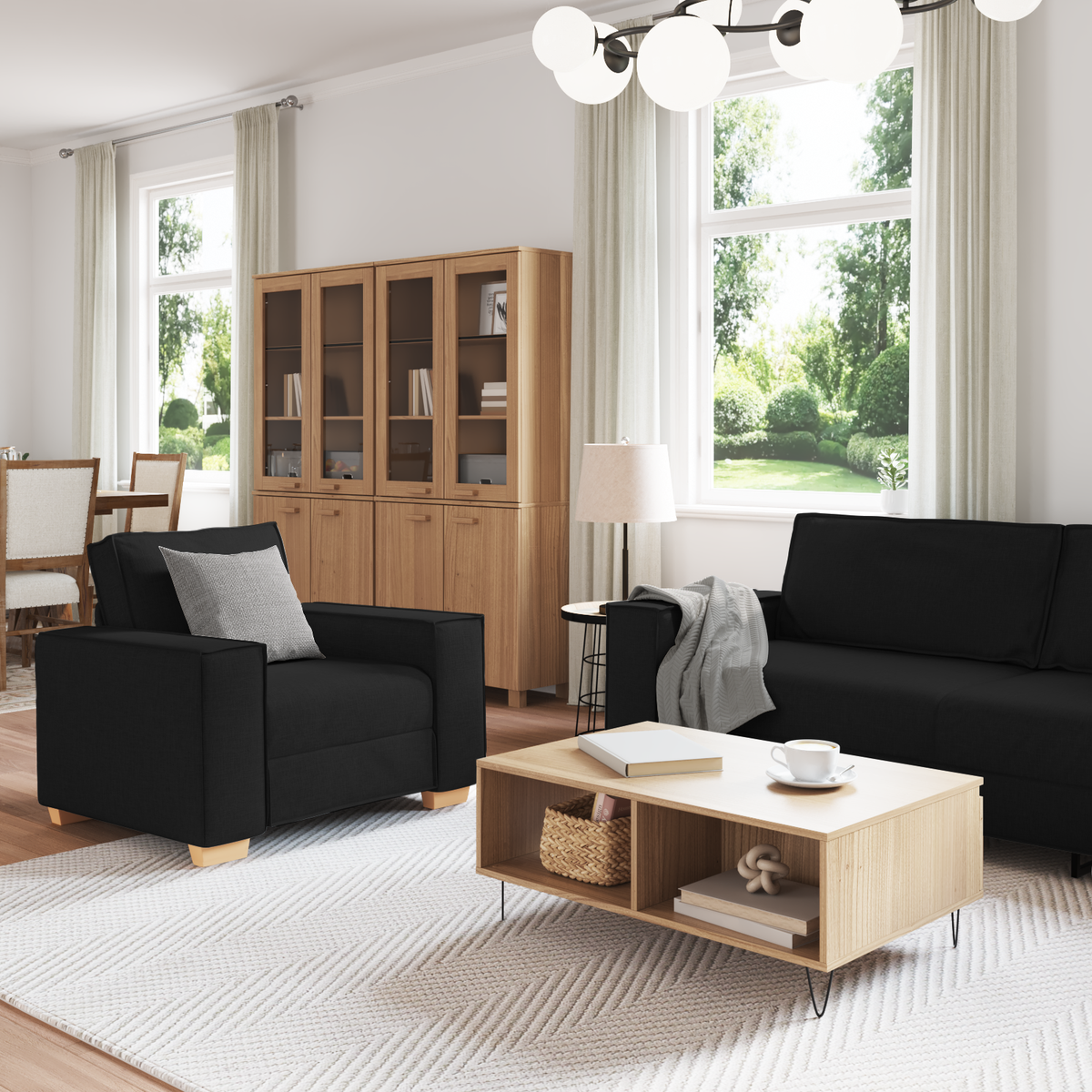 Sofa 3 pcs Black 220 x 80 x 84 cm Linen-blend fabric