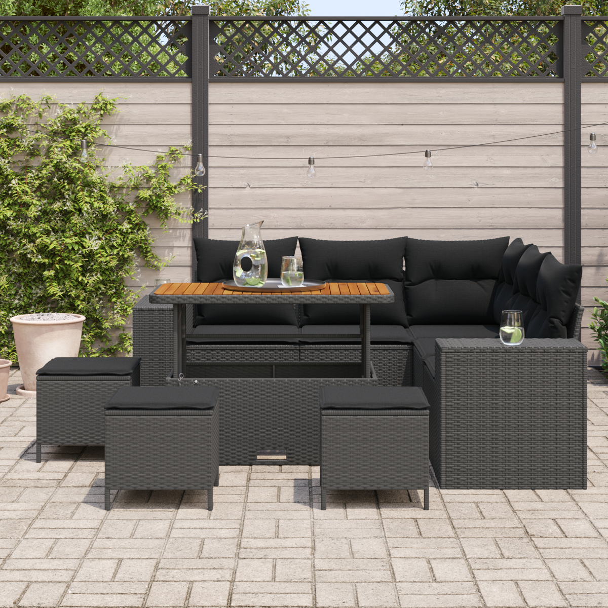 Garden Sofa Set with Cushion 9 pcs Black Poly Rattan