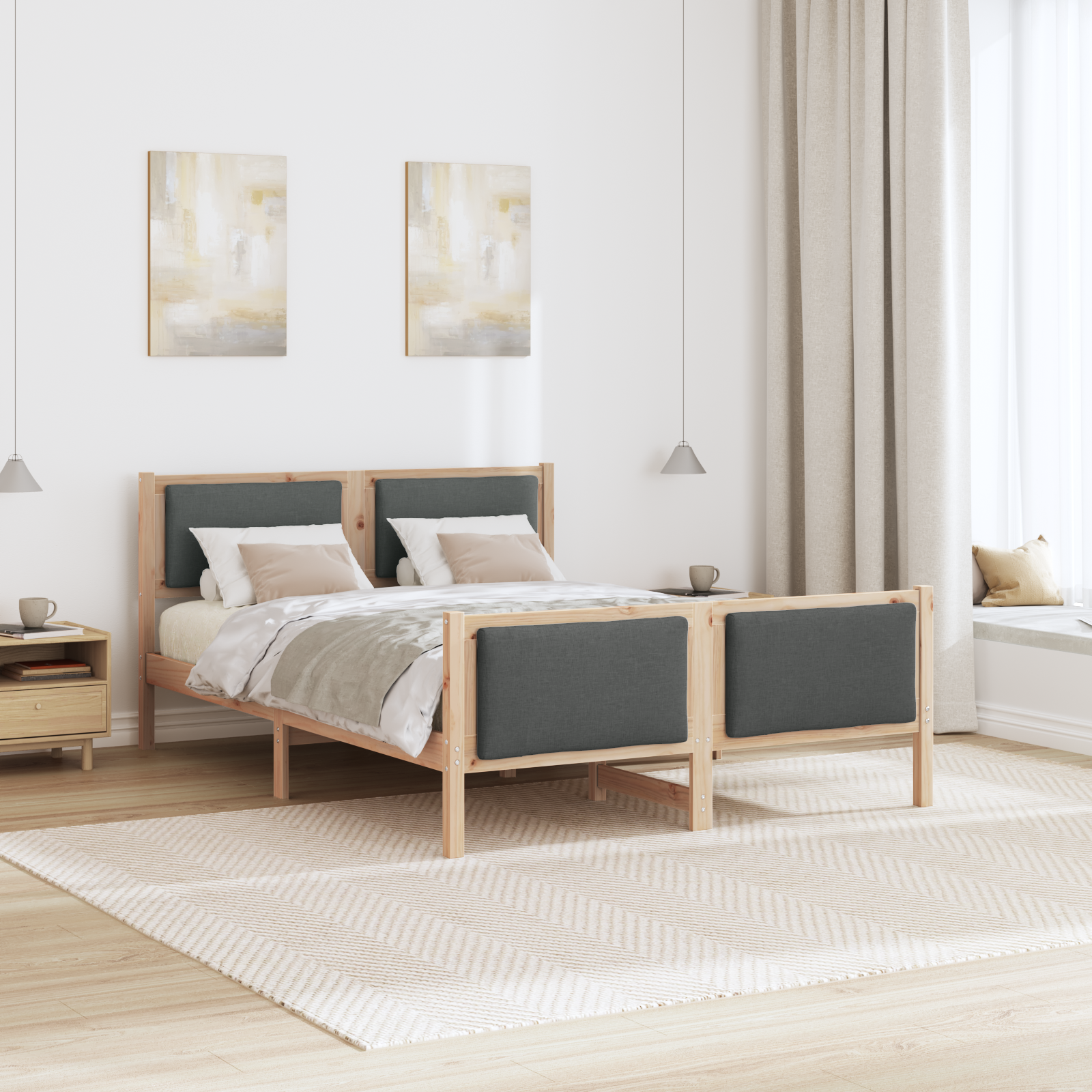 Bed Frame with Headboard Dark Grey 135 x 190 cm Fabric