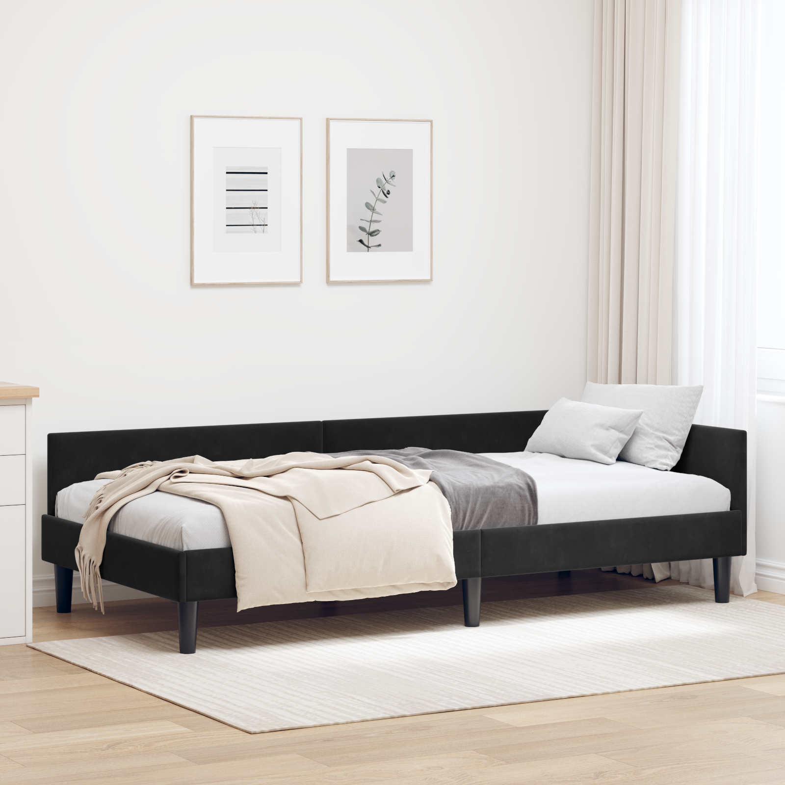 Corner Bed Frame with Headboard Black 90 cm x 190 cm Velvet