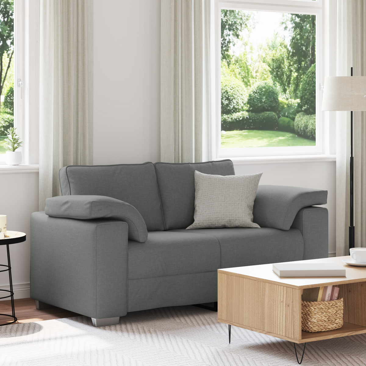 Loveseat Sofa Dark Grey 160 cm Fabric