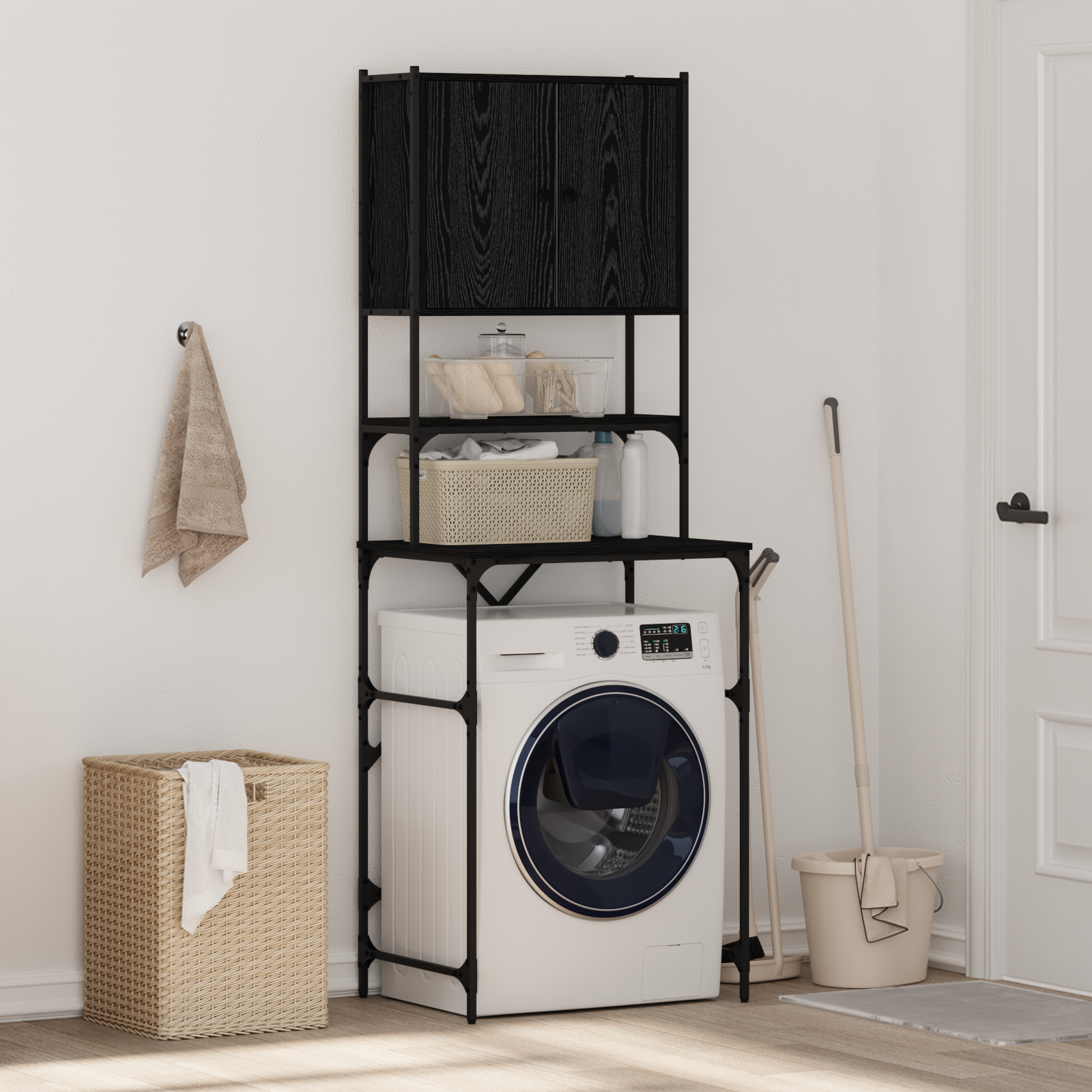 Washing Machine Cabinet Black 0ak 68 x 48,5 x 194 cm