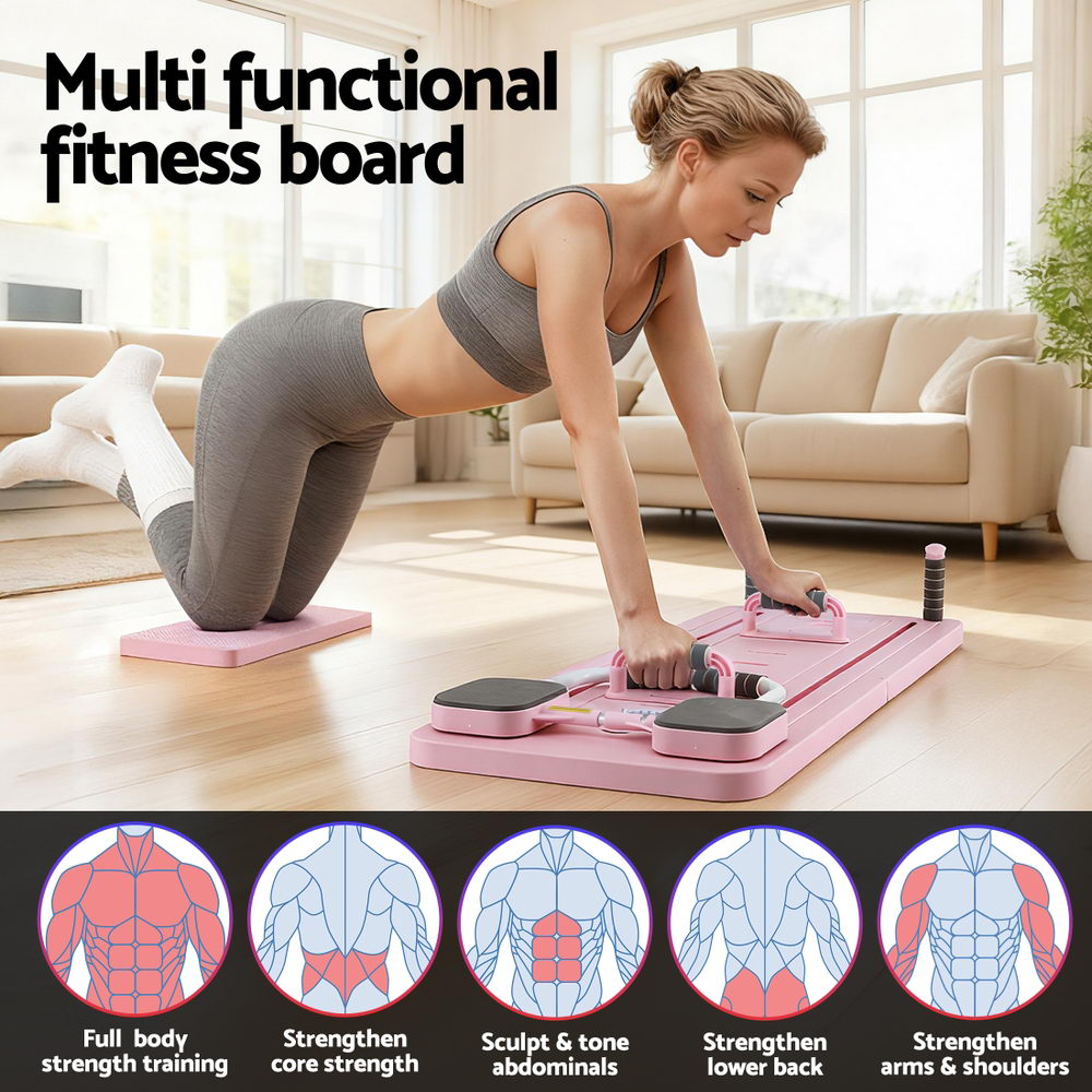 Everfit Pilates Reformer Abdominal Exercise Board Push Up Set Fitness Pink
