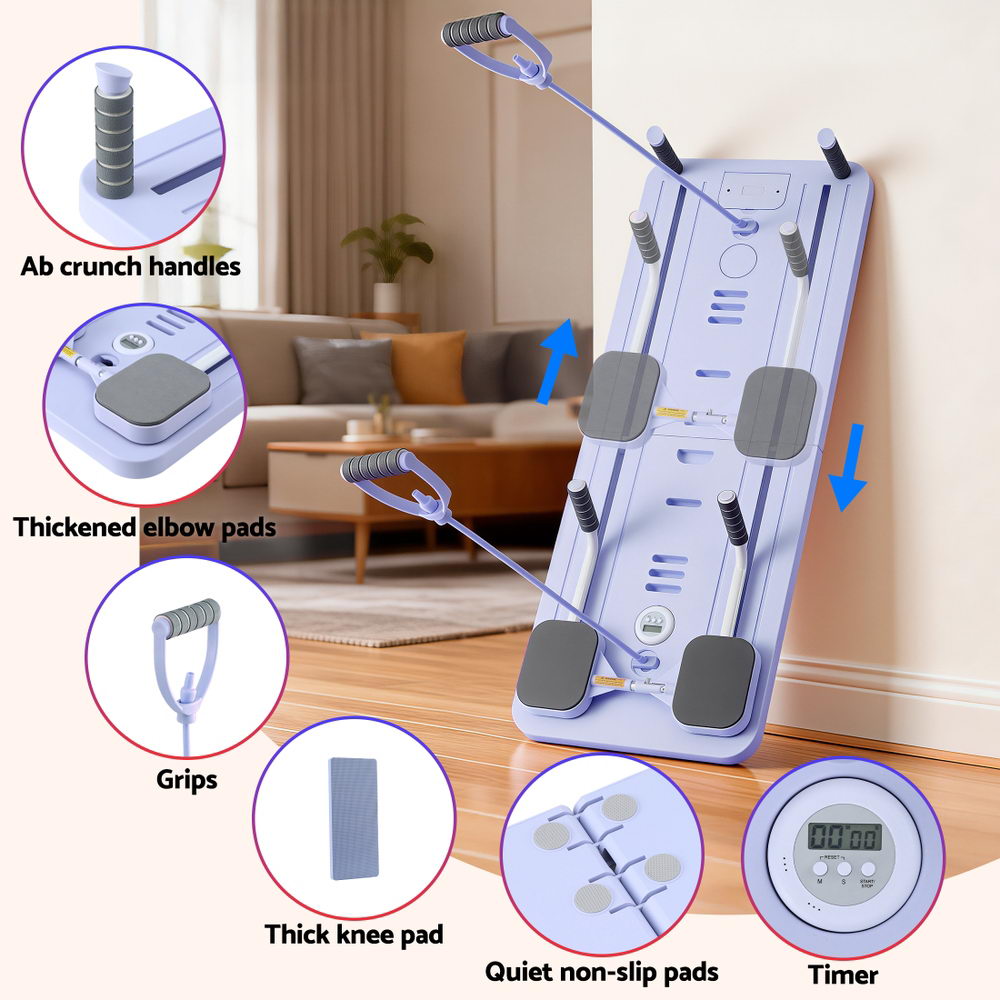 Everfit Pilates Reformer Abdominal Exercise Board Push Up Set Fitness Purple