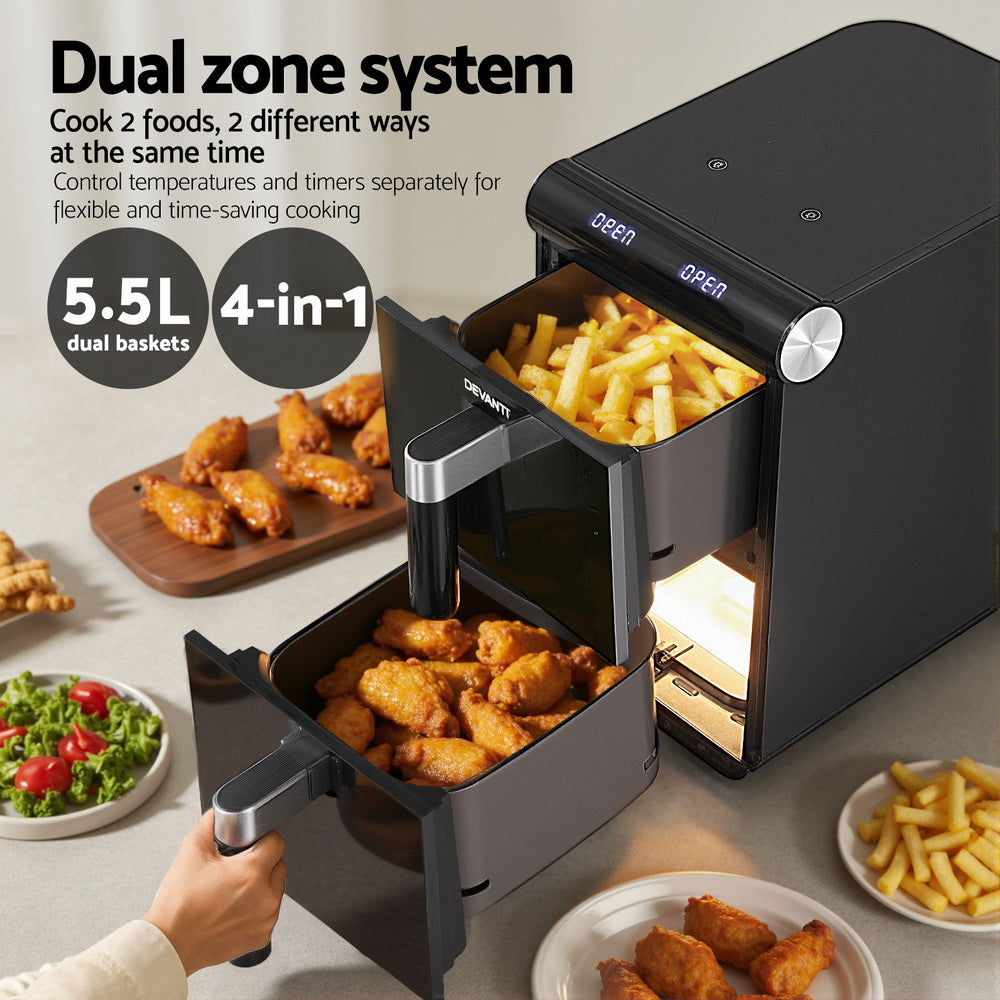 Devanti Air Fryer Oven 11L Dual Zone Fryers