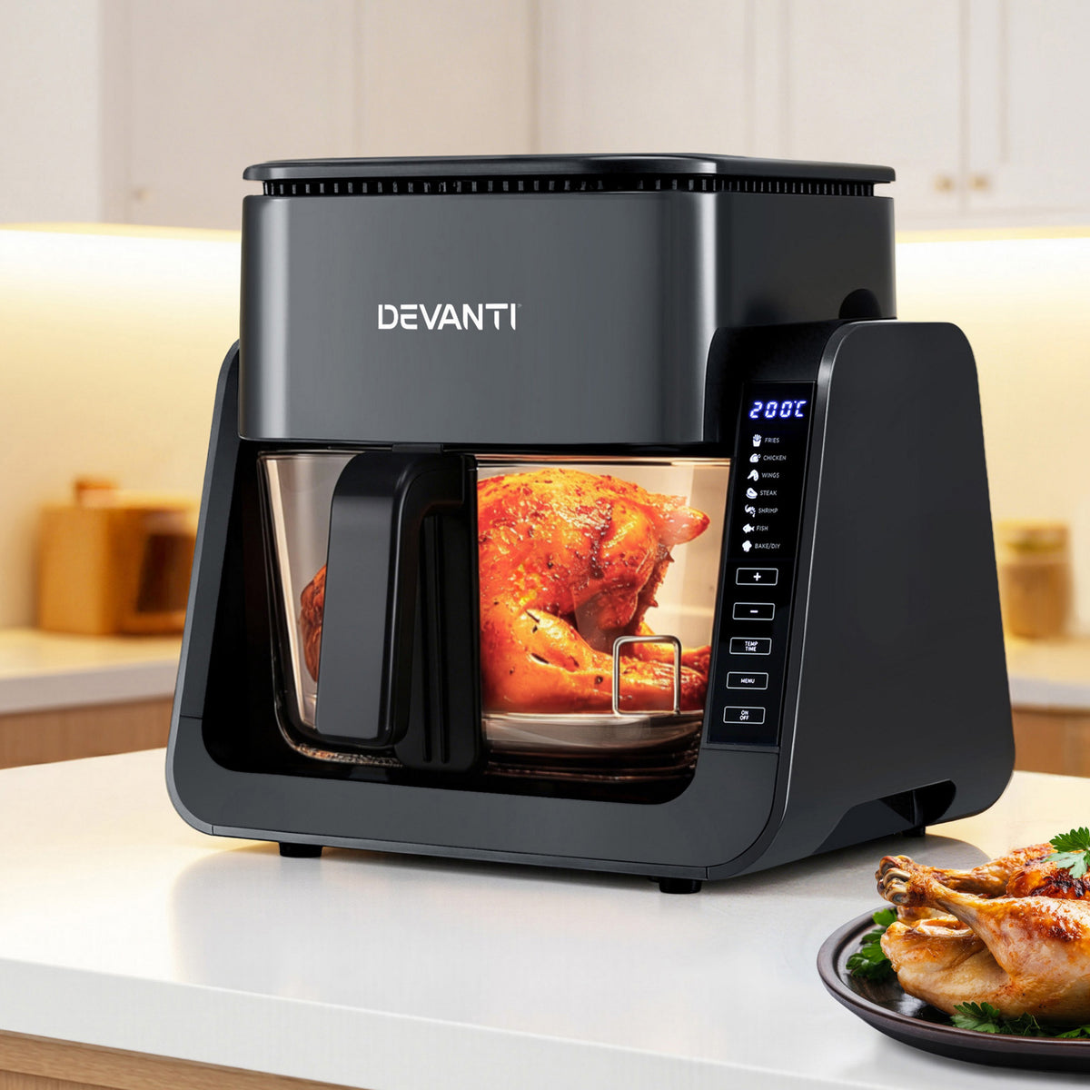 Devanti 2-IN-1 Air Fryer 5.5L Dual Zone Fryers Electric Cooker with Top BBQ Grill &amp; Bot