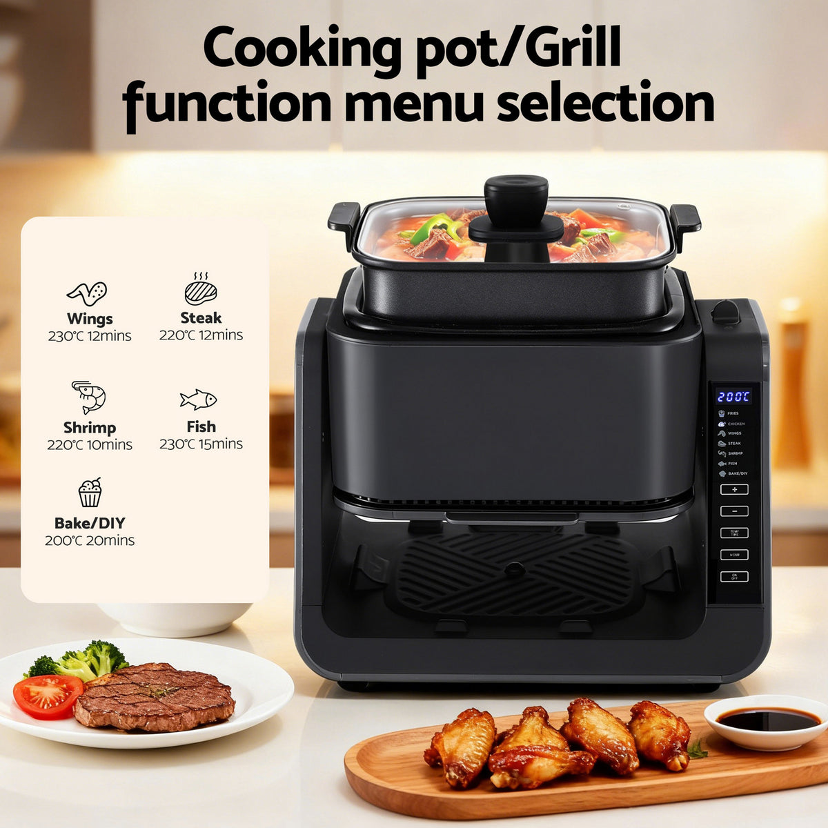 Devanti 2-IN-1 Air Fryer 5.5L Dual Zone Fryers Electric Cooker with Top BBQ Grill & Bot