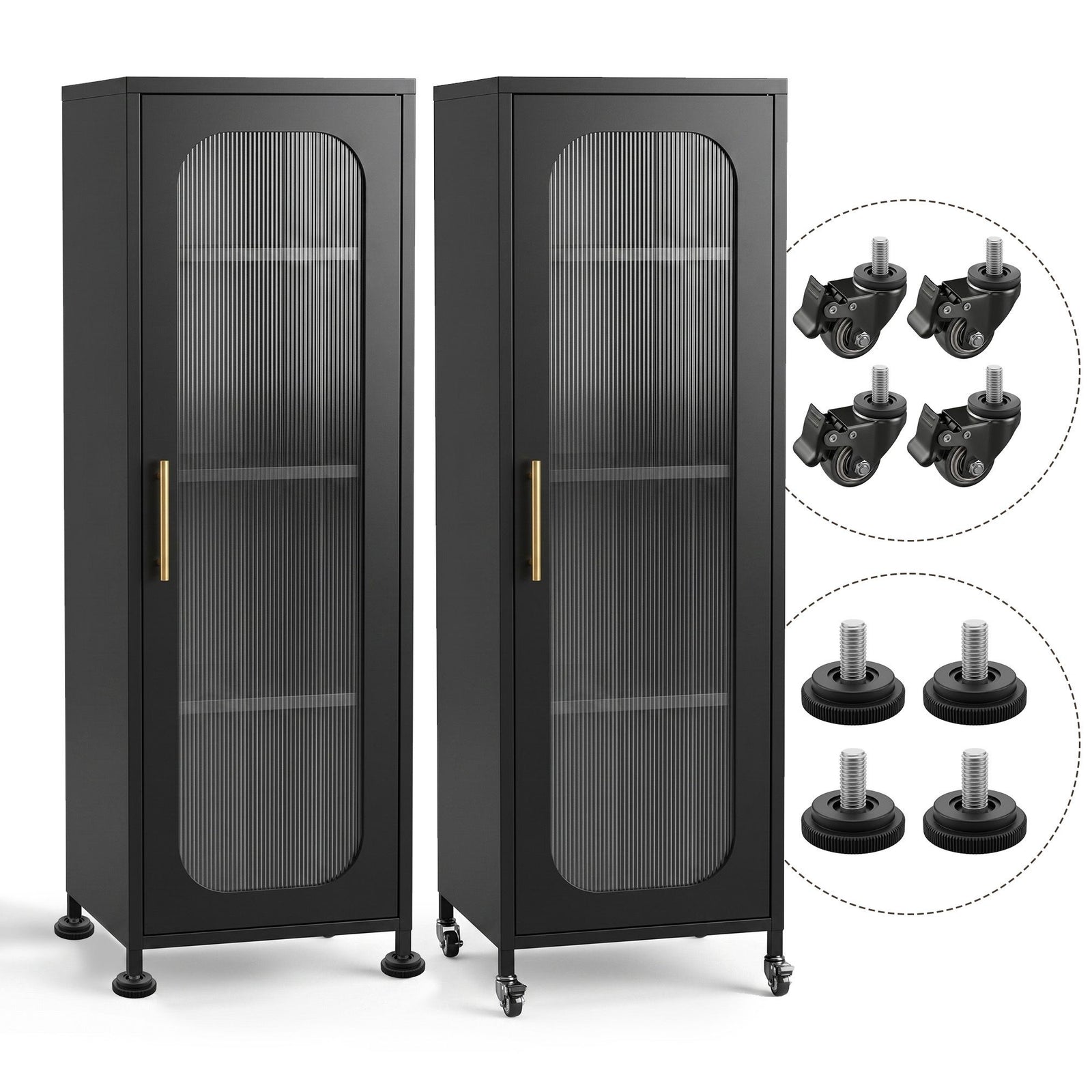 Artiss Buffet Cabinet Sideboard X2 Slim Kitchen Storage Trolley Wheels Black