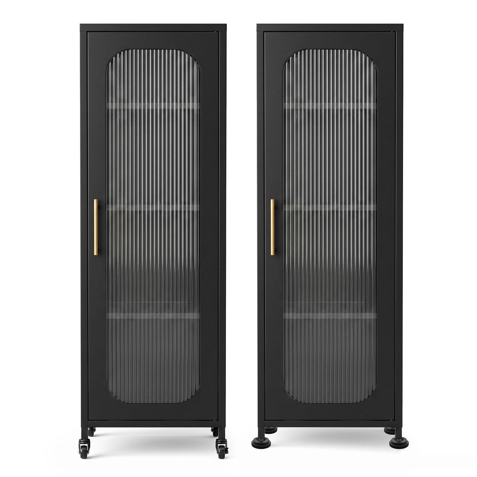 Artiss Buffet Cabinet Sideboard X2 Slim Kitchen Storage Trolley Wheels Black