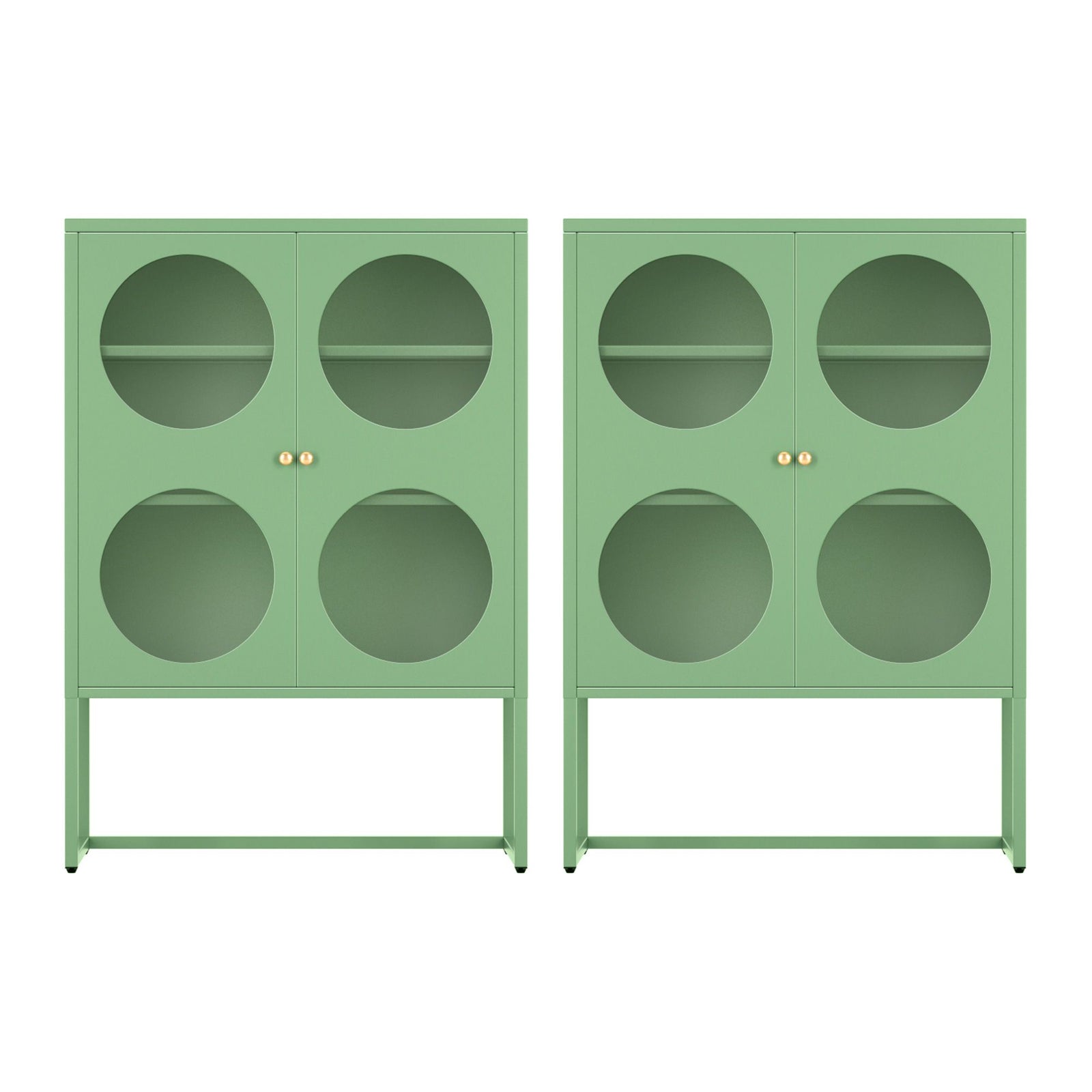 Artiss 2x Buffet Sideboard Cabinet ELLA Cupboard Storage Glass Doors Metal Green