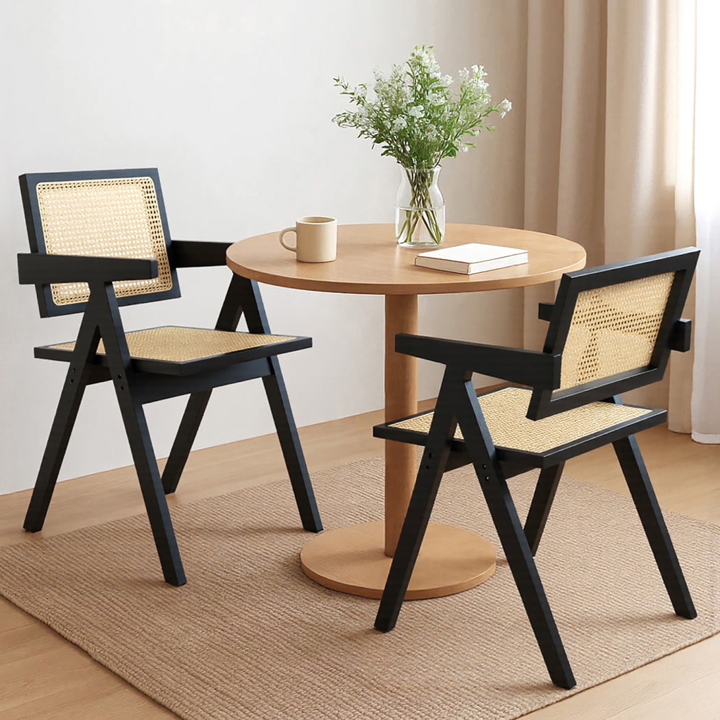 Levede 2x Black Wicker Armchair Dining Chair-1973193564540243975