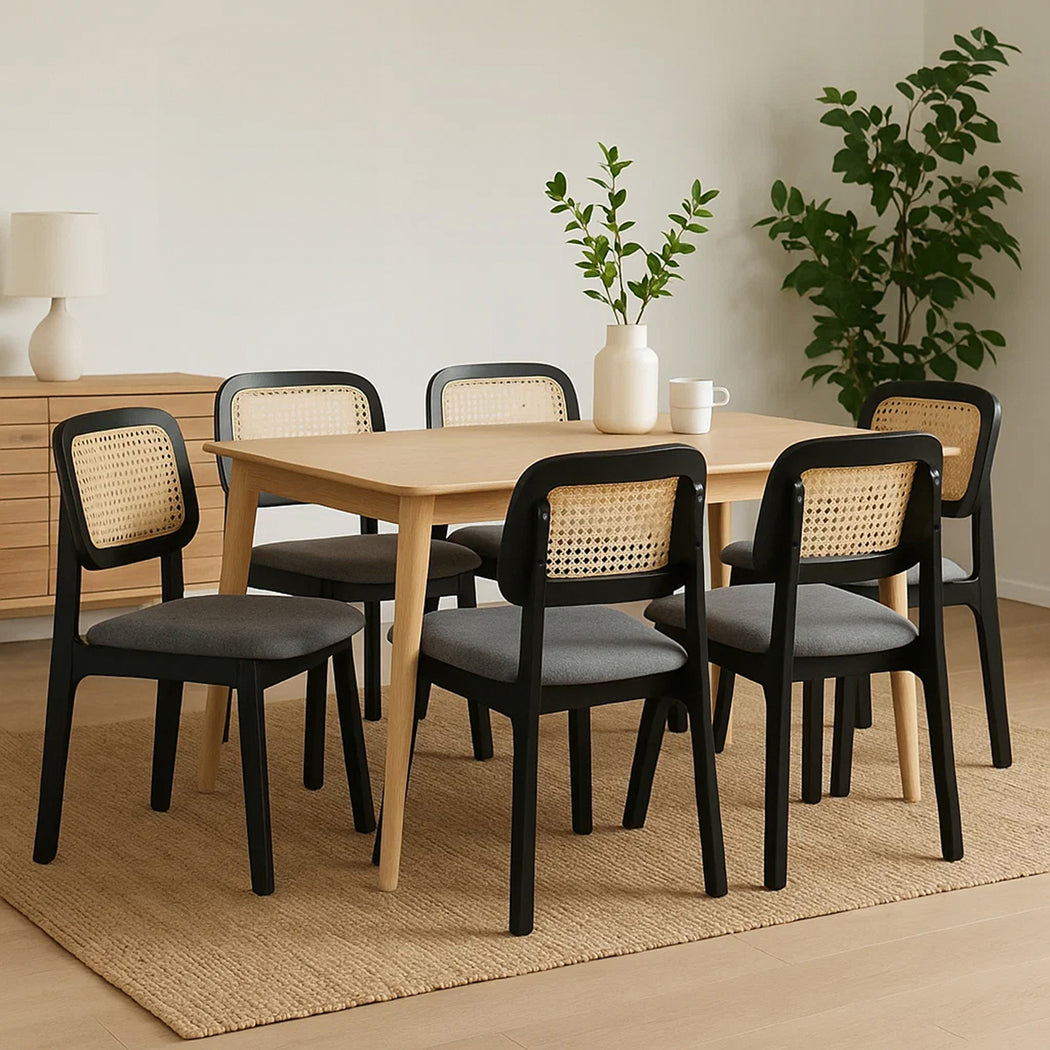 Levede Dining Chair Wood Rattan Armless Black x6-1973193571414708231