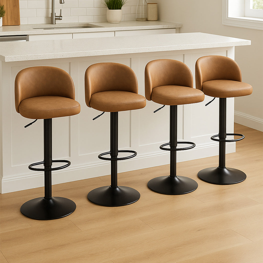 Levede 4x Bar Stool Swivel Gas Lift PU Leather Brown-1973193552427094023