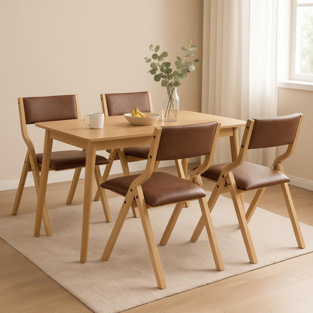 Levede 4x Dining Chairs Foldable PU Tan-1973193562828967943