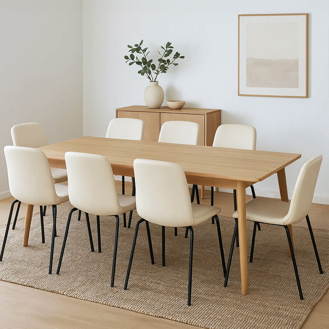 Levede Stackable Dining Chairs Kitchen Beige Set of 8-1973193561876860935