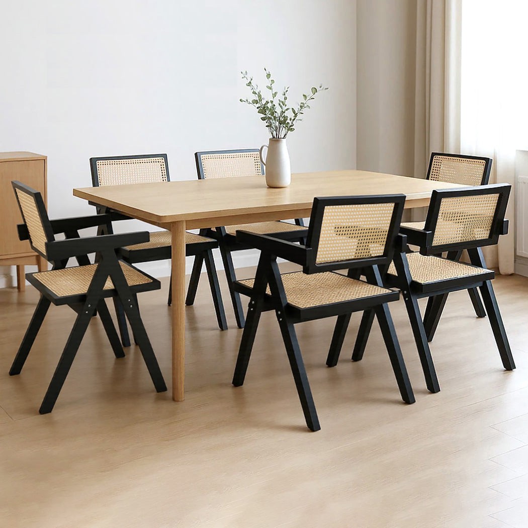 Levede 6x Black Wicker Armchair Dining Chair-1973193564921925639