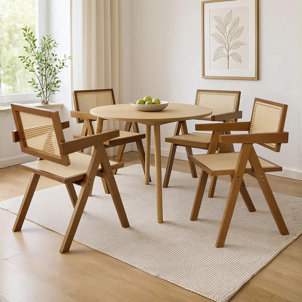 Levede 4x Walnut Wicker Armchair Dining Chair-1973193565504933895