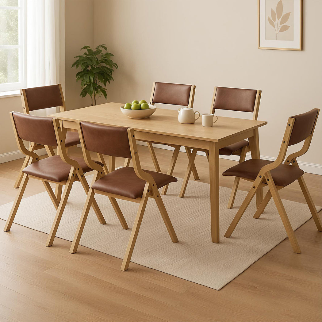 Levede 6x Dining Chairs Foldable PU Tan-1973193563021905927