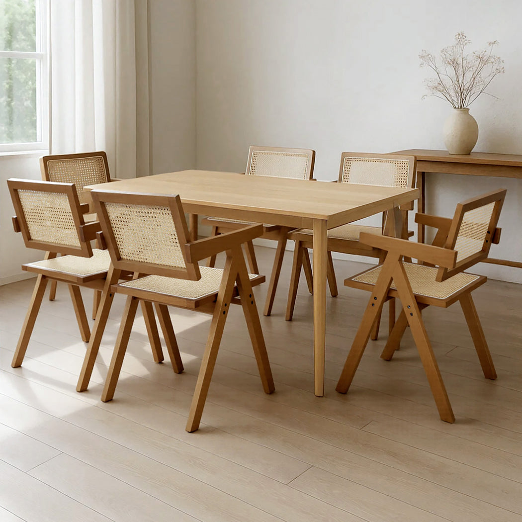 Levede 6x Walnut Wicker Armchair Dining Chair-1973193565689483271