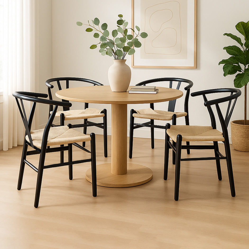 Levede 4x Dining Chairs Wooden Hans Black-1973193556457820167