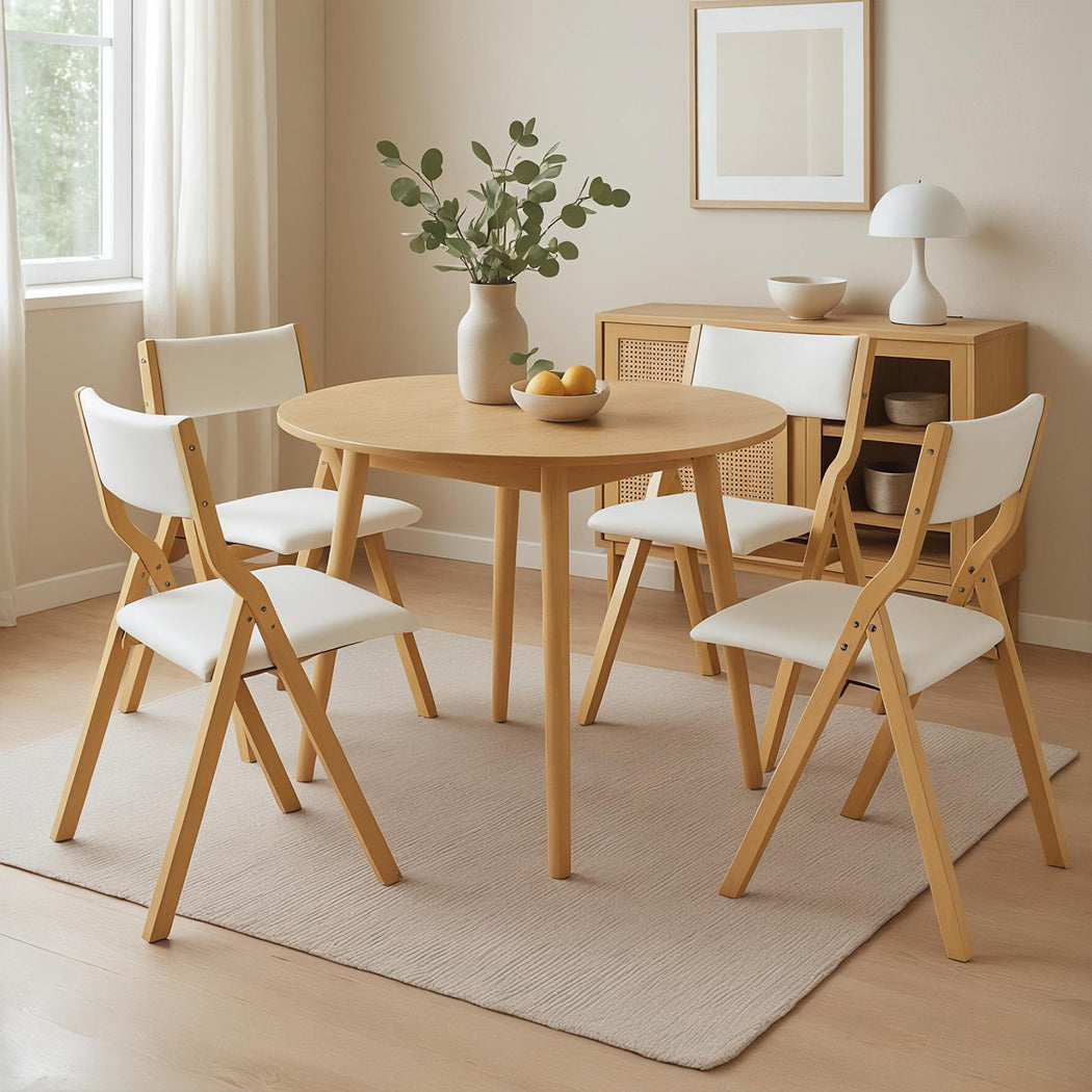 Levede 4x Dining Chairs Foldable PU Beige-1973193562262736903