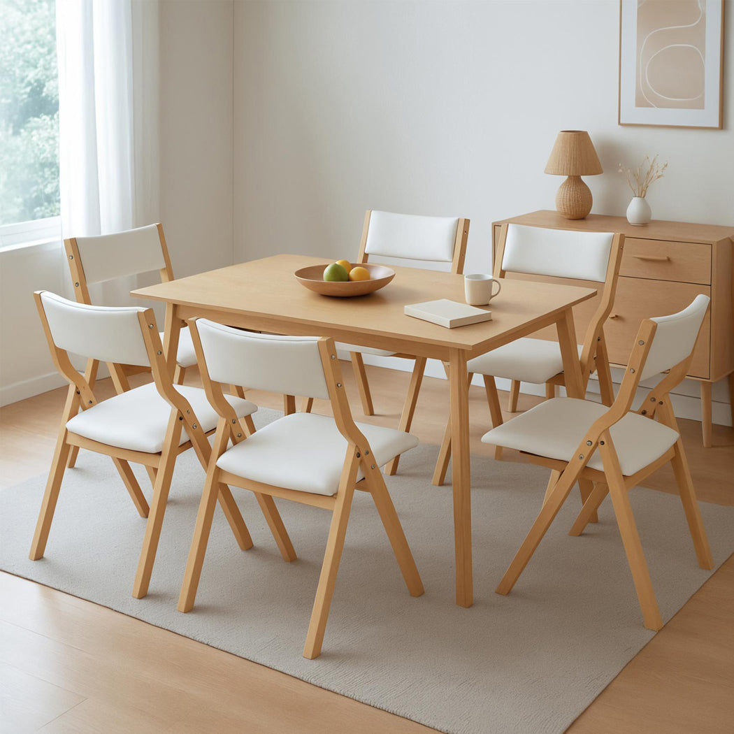 Levede 6x Dining Chairs Foldable PU Beige-1973193562451480583