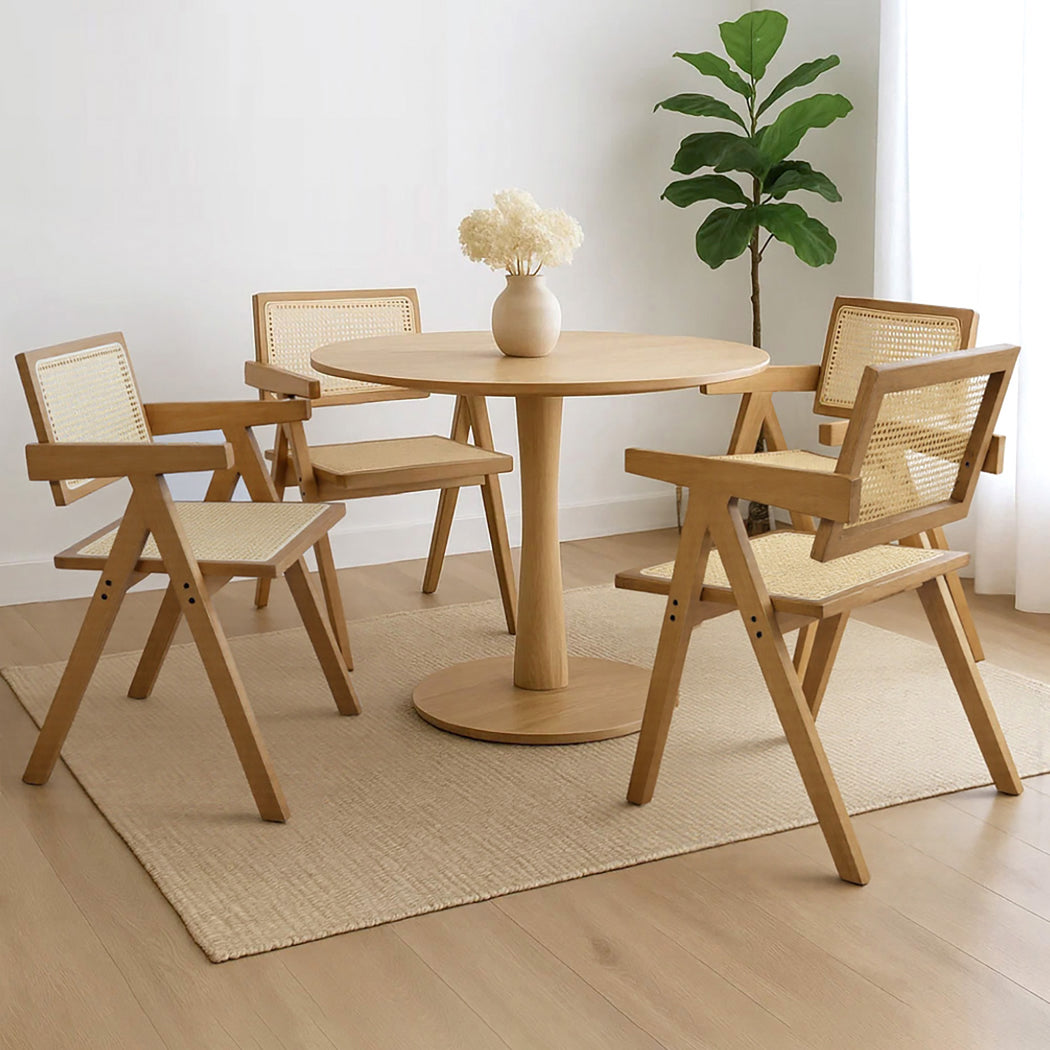 Levede 4x Dining Chair Solid Wood Rattan-1973193563965624327