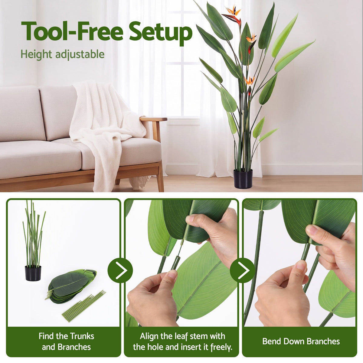 Artiss 150cm Artificial Bird of Paradise Plant with Flowers Realistic Leaves for Home Office Decor
