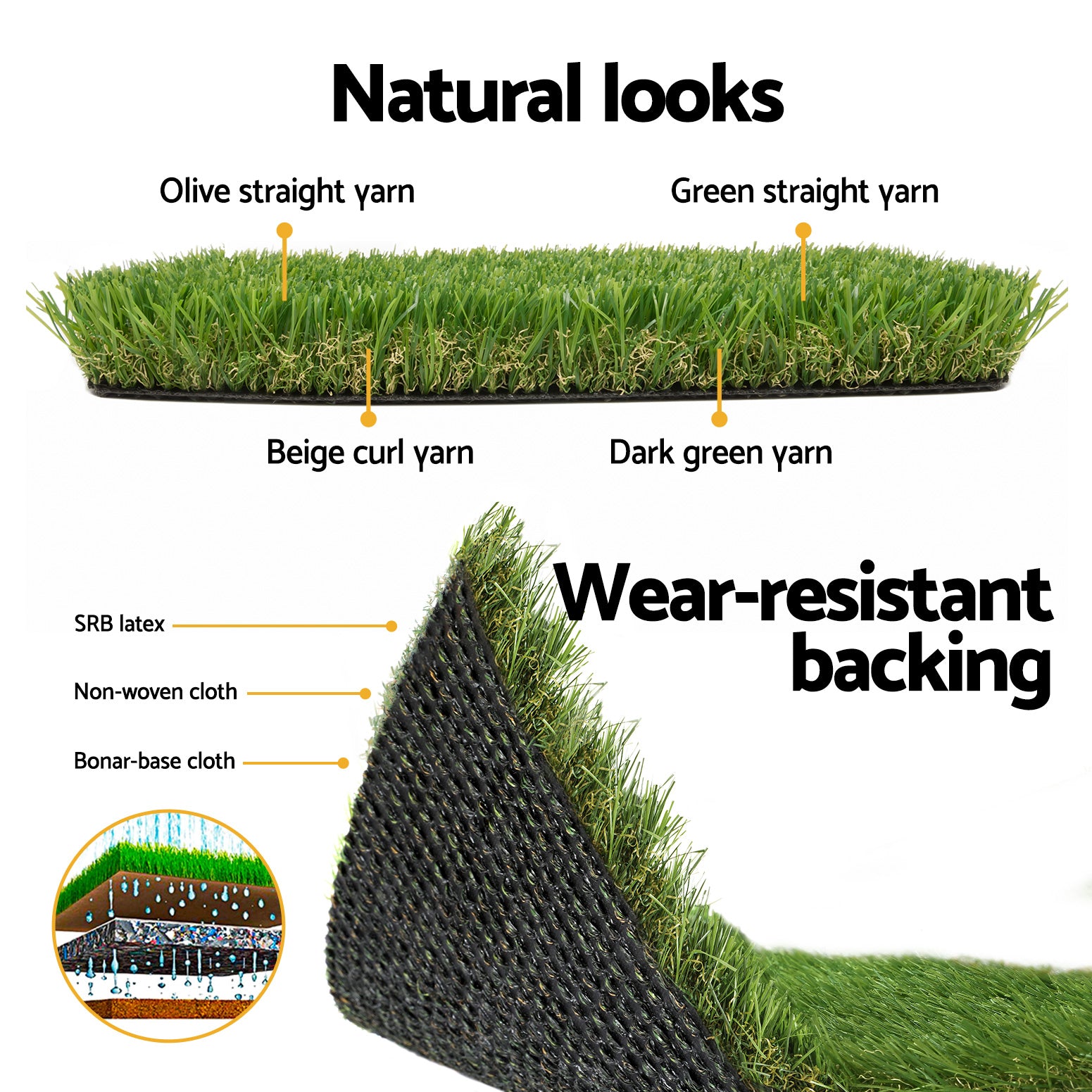 Primeturf Artificial Grass 30mm 2mx5m 30SQM Synthetic Fake Lawn Turf Plastic Plant 4-coloured