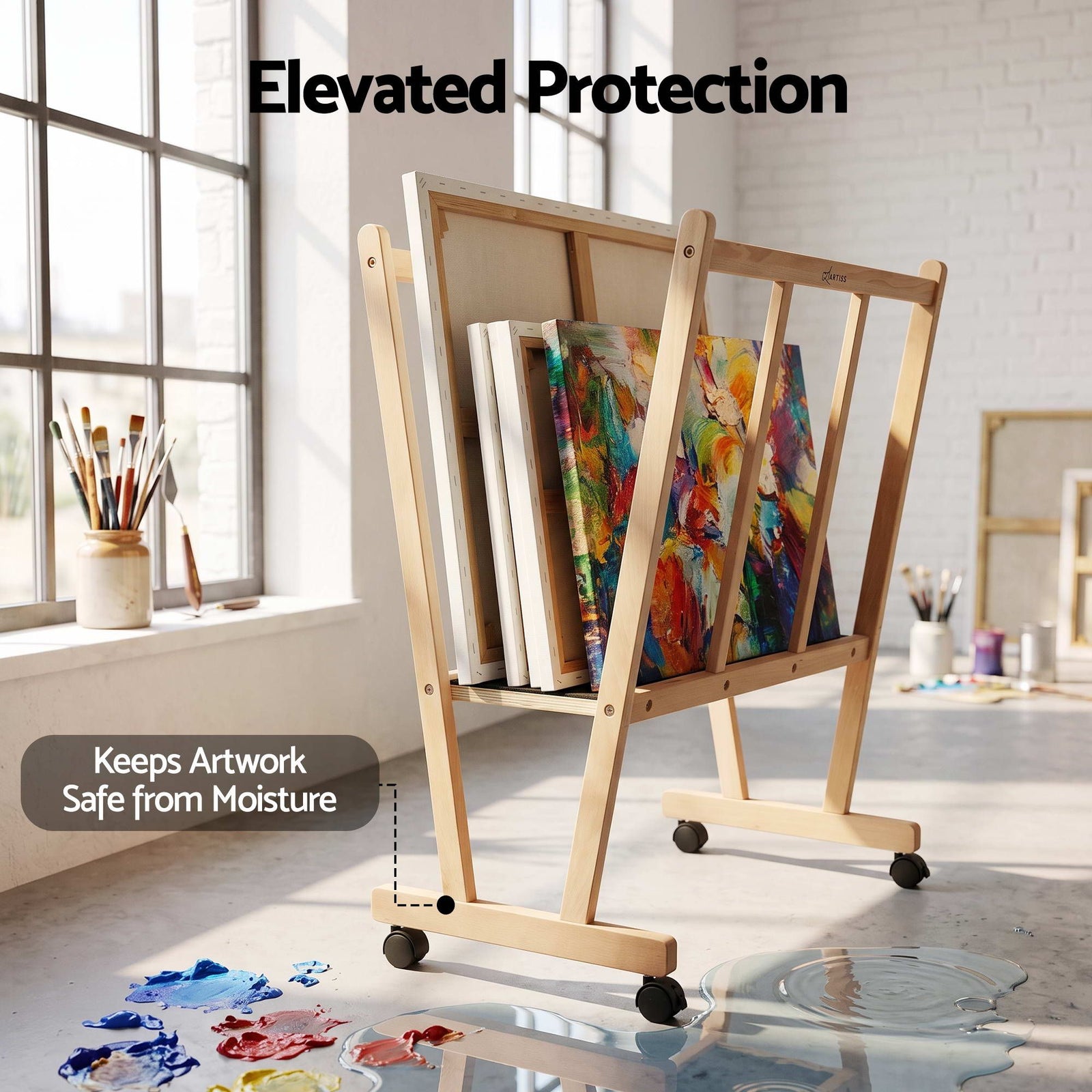Artiss Art Display Wooden Print Rack with Castors-Canvas Drying & Storage Rack for Panels, Posters, Art Shows & Galleries