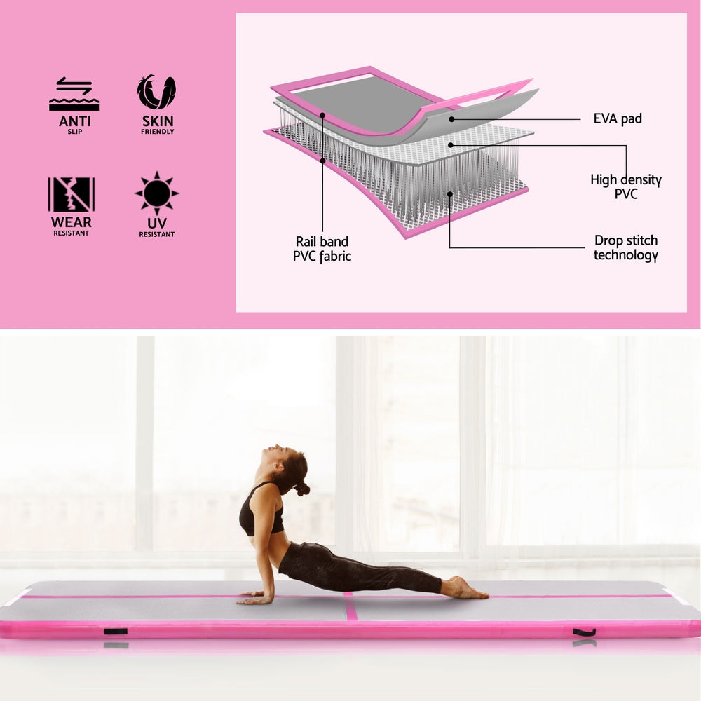 Everfit 4M Air Track Gymnastics Tumbling Exercise Cheerleading Mat Inflatable Pink