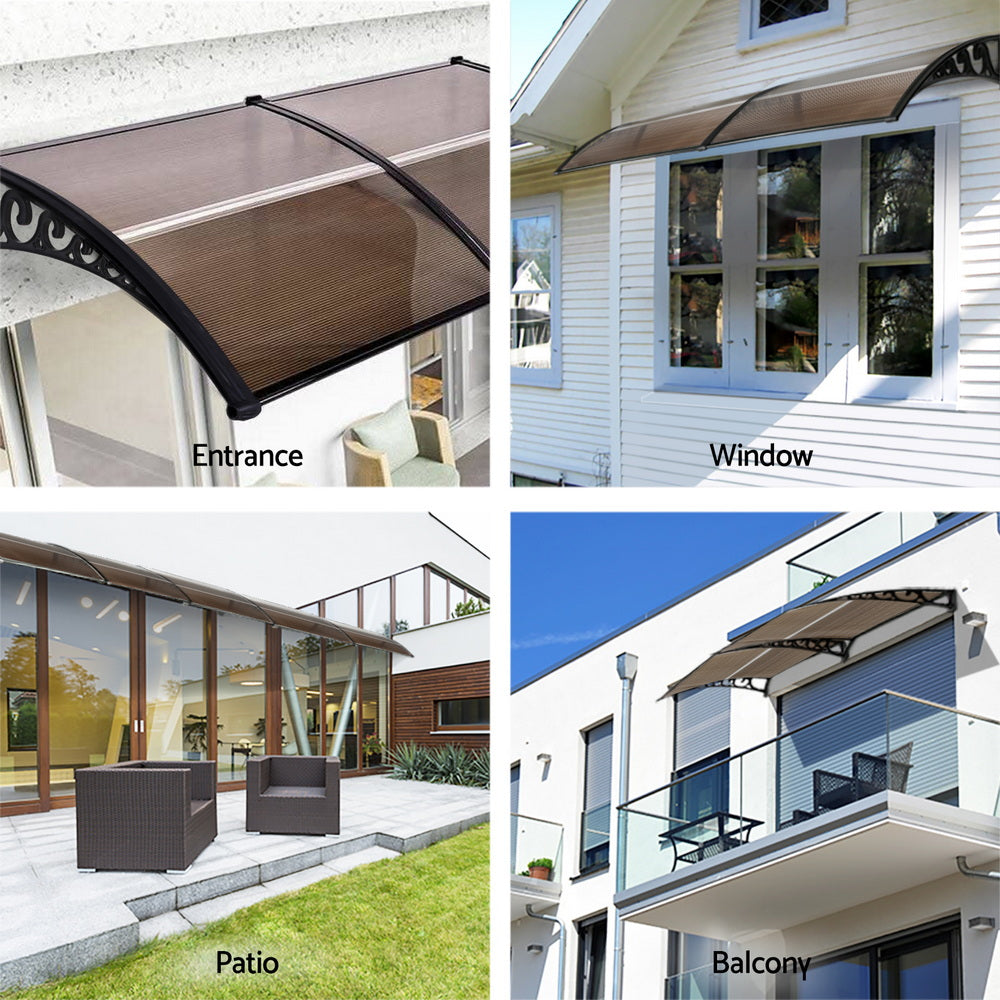 Instahut Window Door Awning 0.8mx2m Brown
