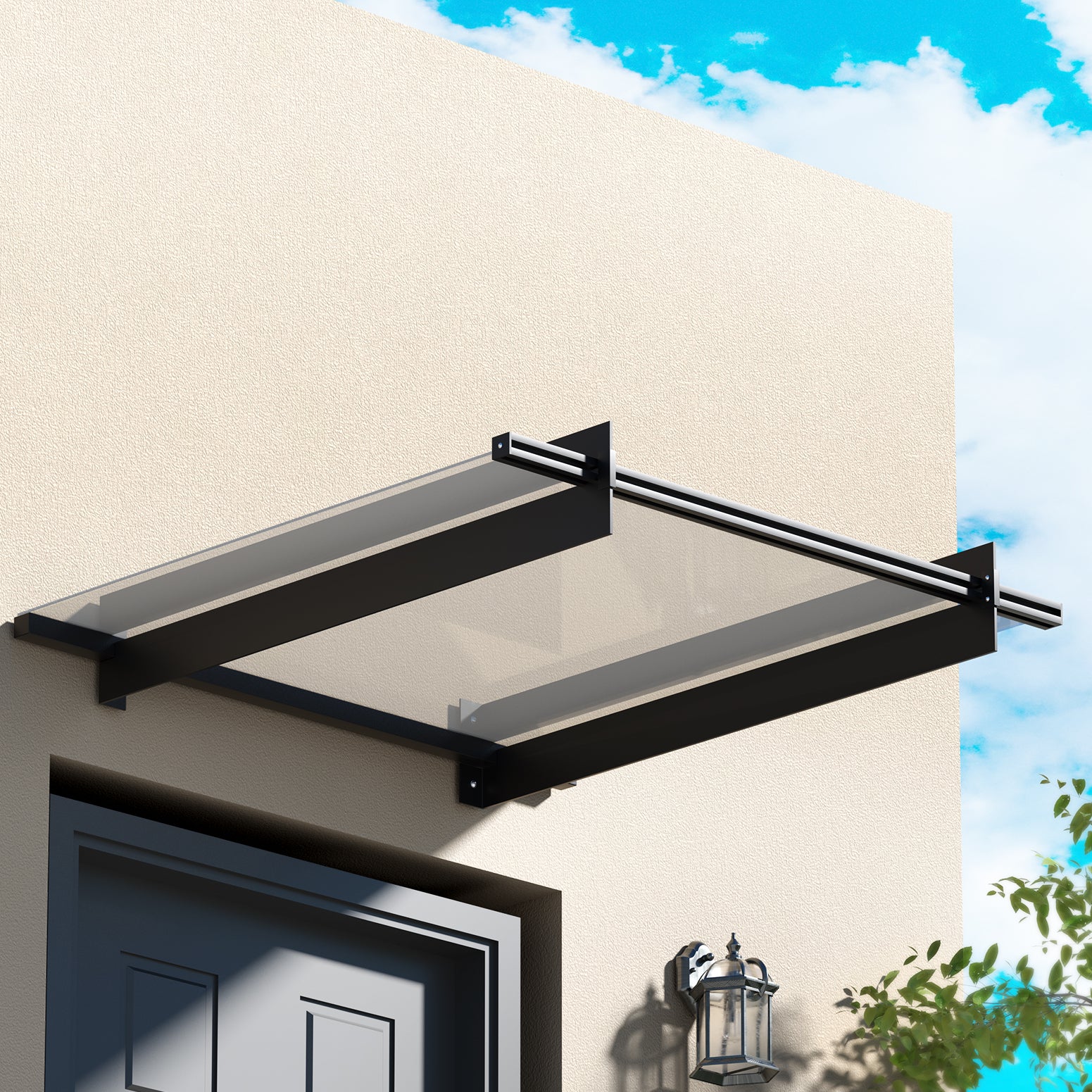 Instahut Window Door Awning Canopy 1mx1m Flat Transparent Sheet Metal Frame