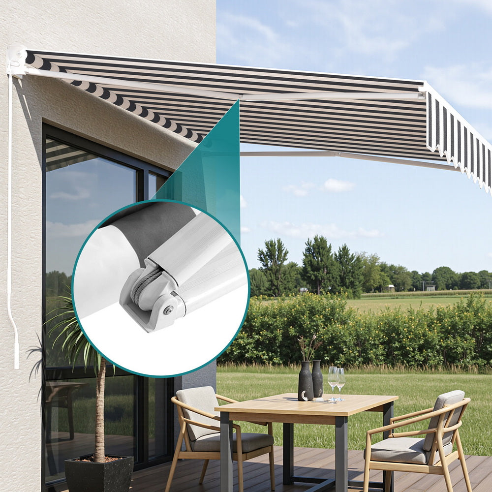Instahut Retractable Folding Arm Awning Manual Sunshade 5Mx3M Grey White
