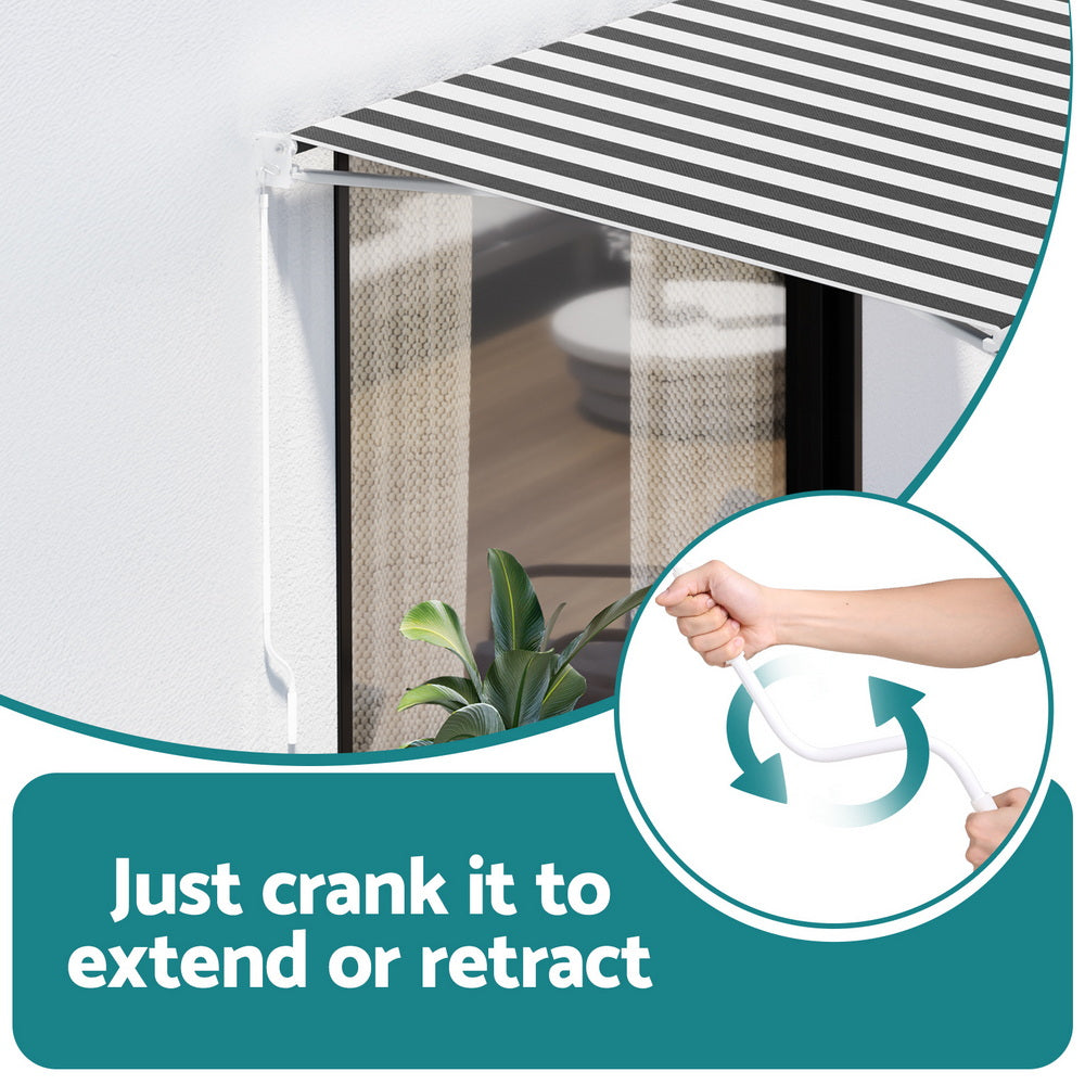Instahut Retractable Folding Arm Awning Motorised Sunshade 5Mx3M Grey White