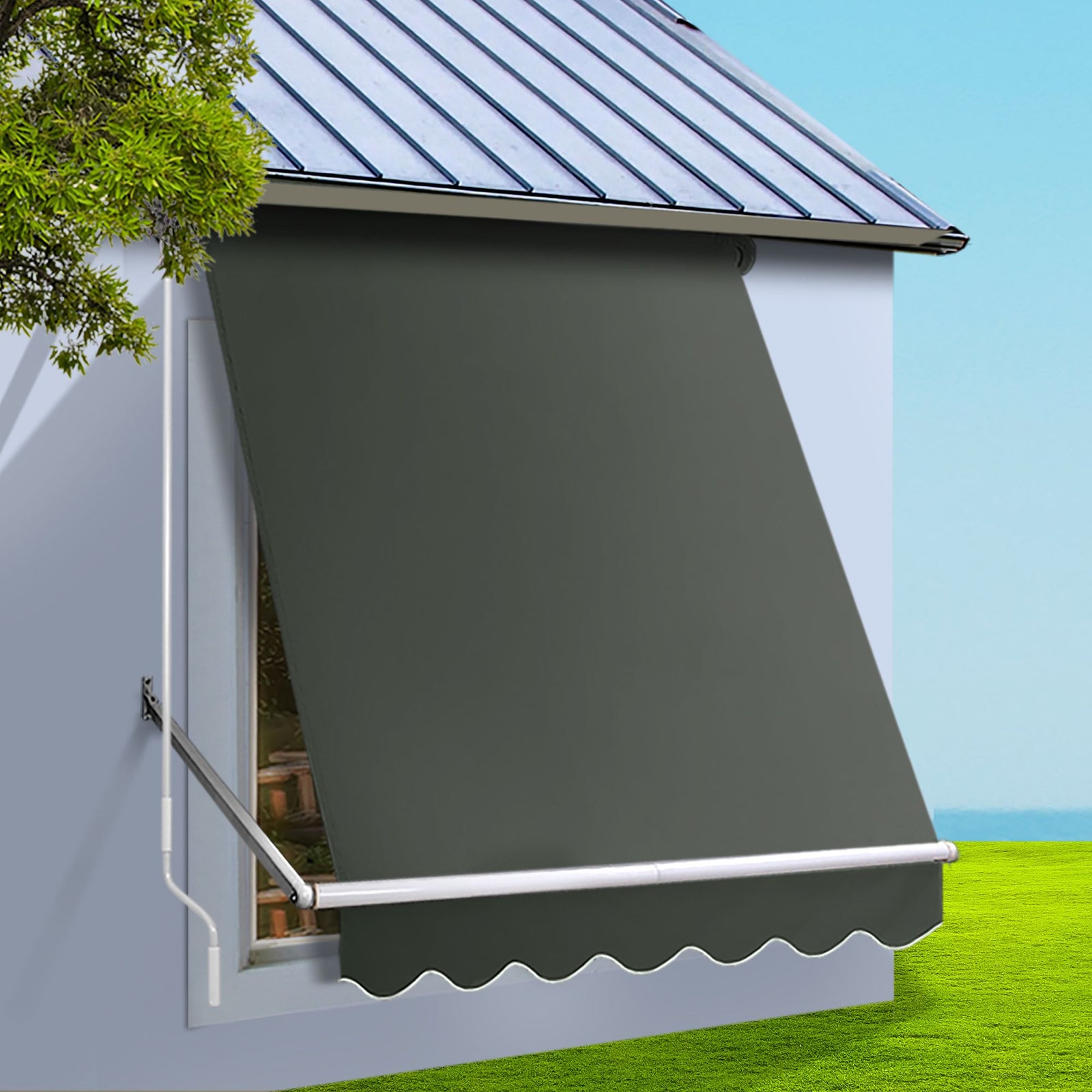 Instahut Motorised Pivot Arm Awning Window Sun Shade 1.5 X 2.1M Grey
