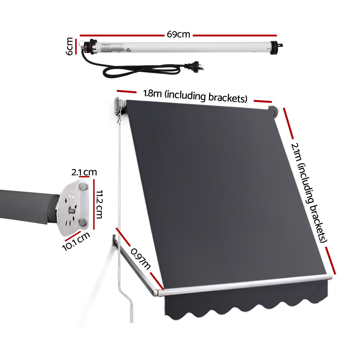 Instahut Motorised Pivot Arm Awning Window Sun Shade 1.8 X 2.1M Grey