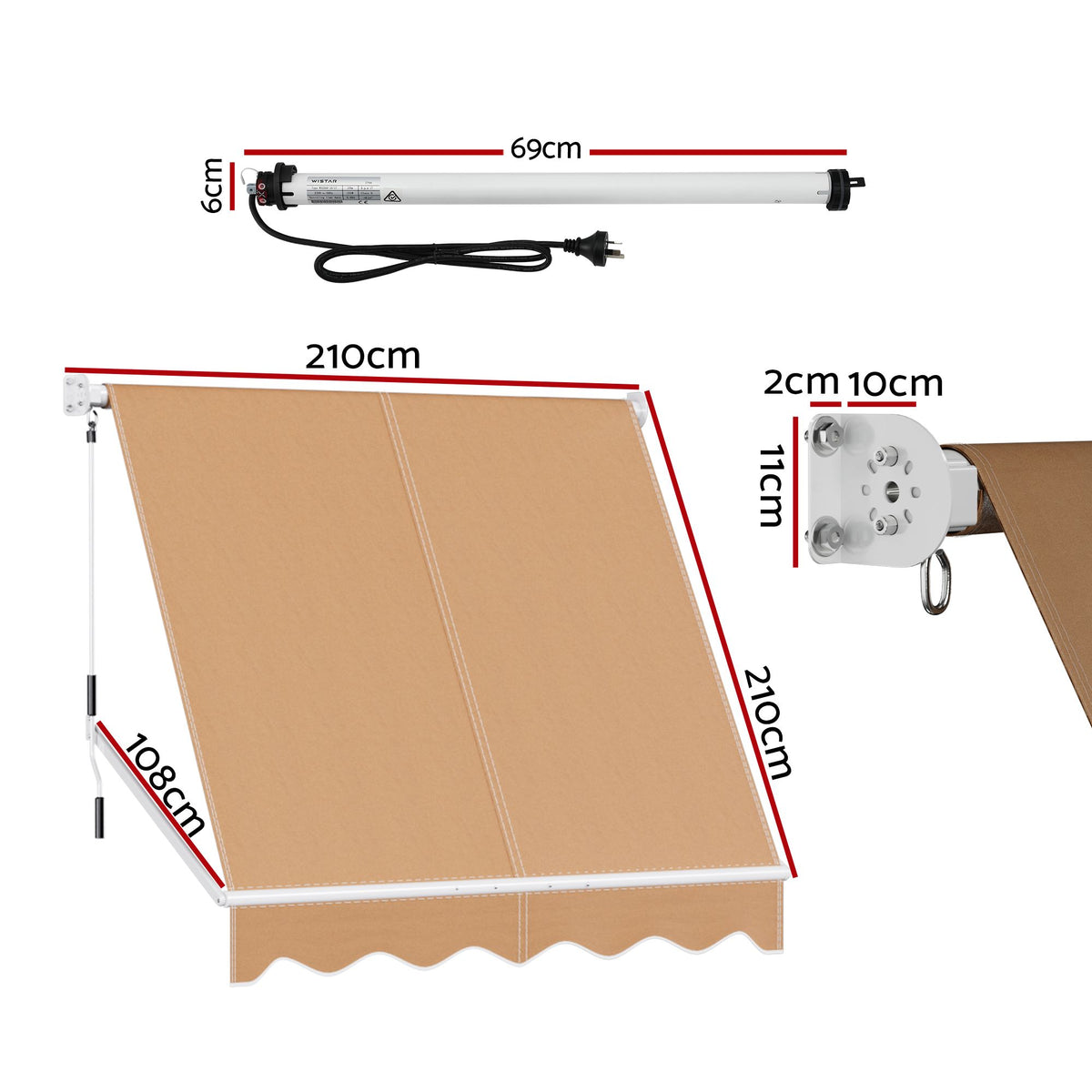 Instahut Motorised Pivot Arm Awning Window Sun Shade 2.1 X 2.1M Beige