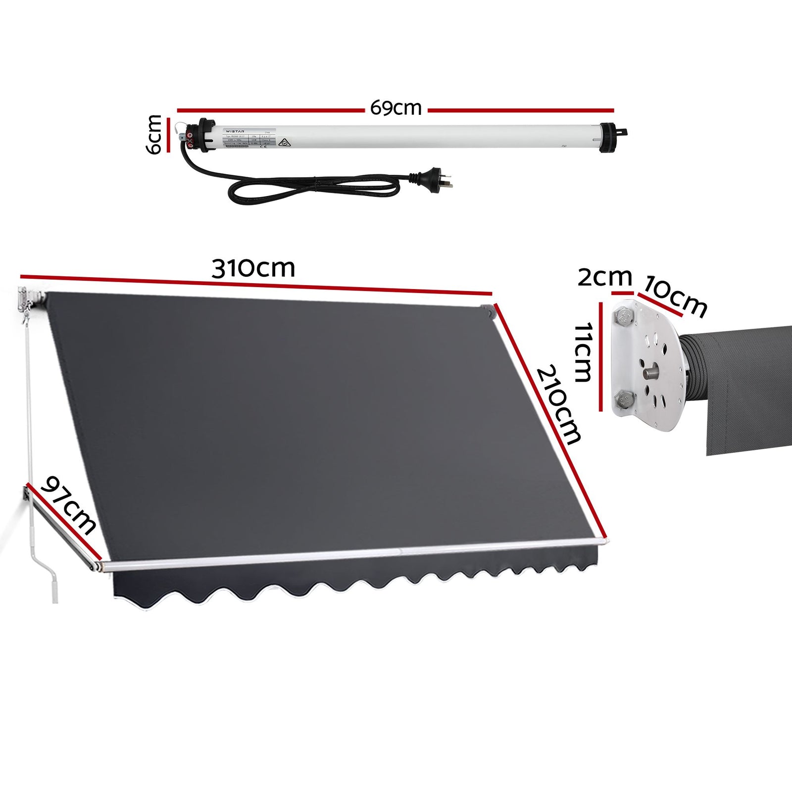 Instahut Motorised Pivot Arm Awning Window Sun Shade 3.1 X 2.1M Grey