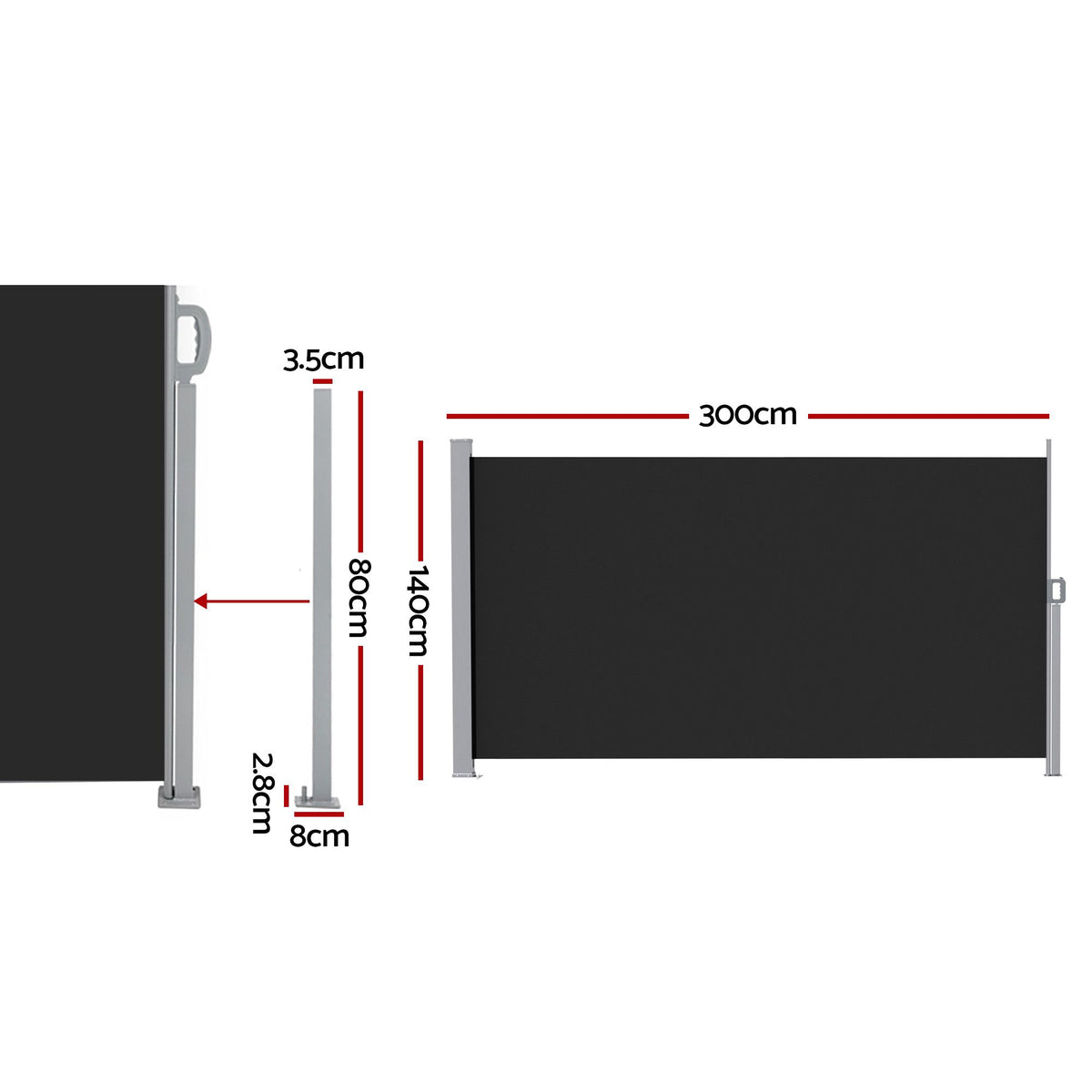 Instahut 1.4X3M Side Awning Retractable Privacy Screen Outdoor Sun Shade Black