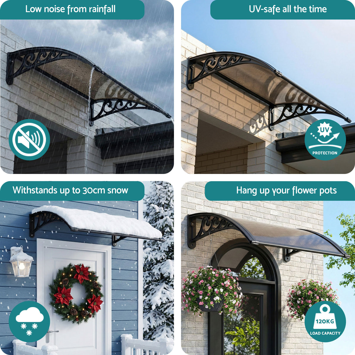 Instahut Window Awning Drainage 0.6mx0.6m Outdoor Brown