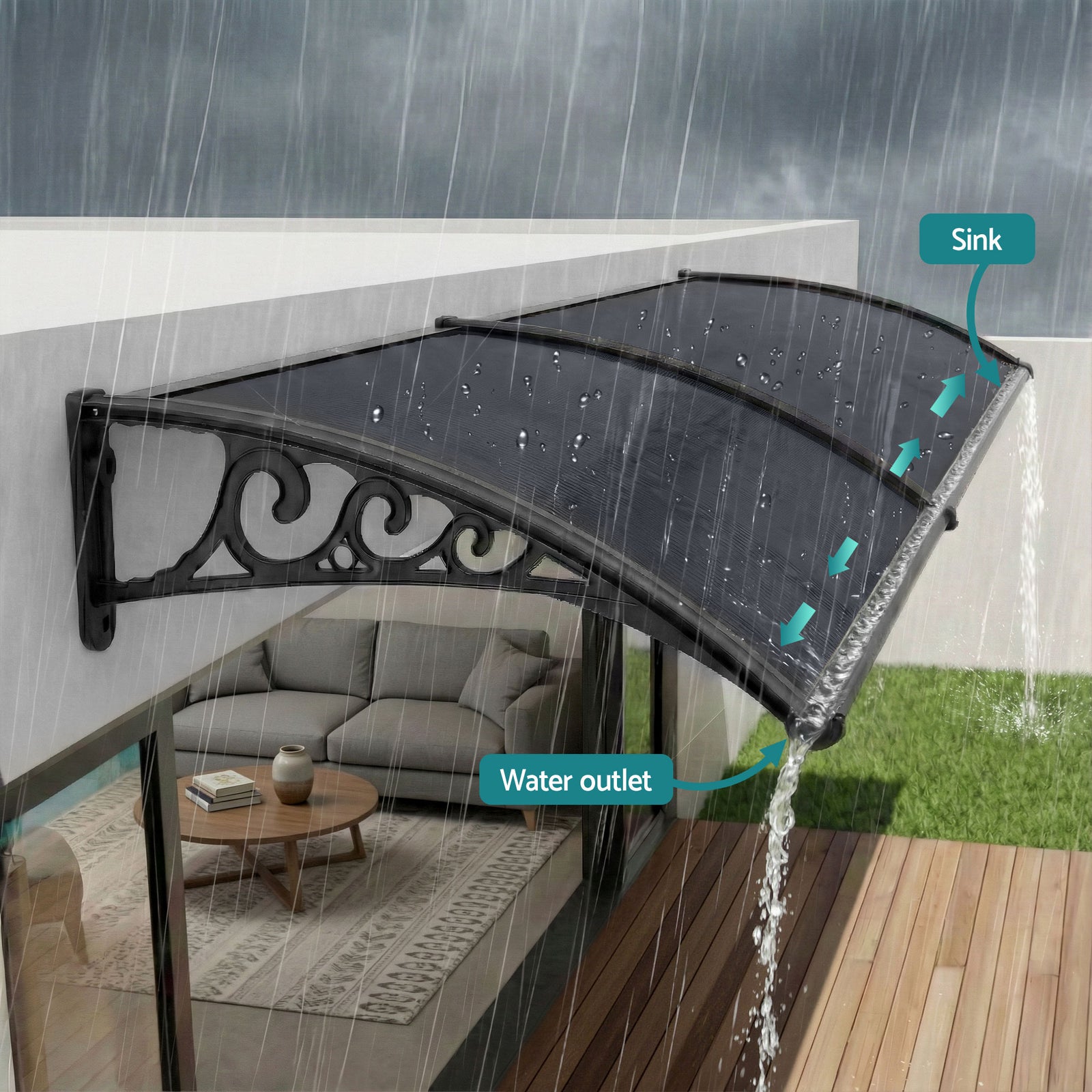 Instahut Window Awning Drainage 0.6mx0.6m Outdoor Grey
