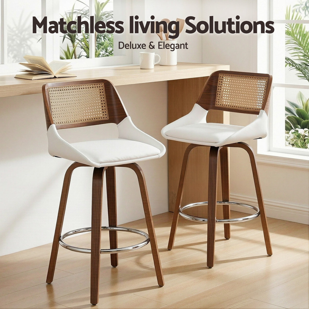 Artiss Wooden Bar Stools Set of 2 Swivel Kitchen Counter Stool Chair 60cm Seat Height