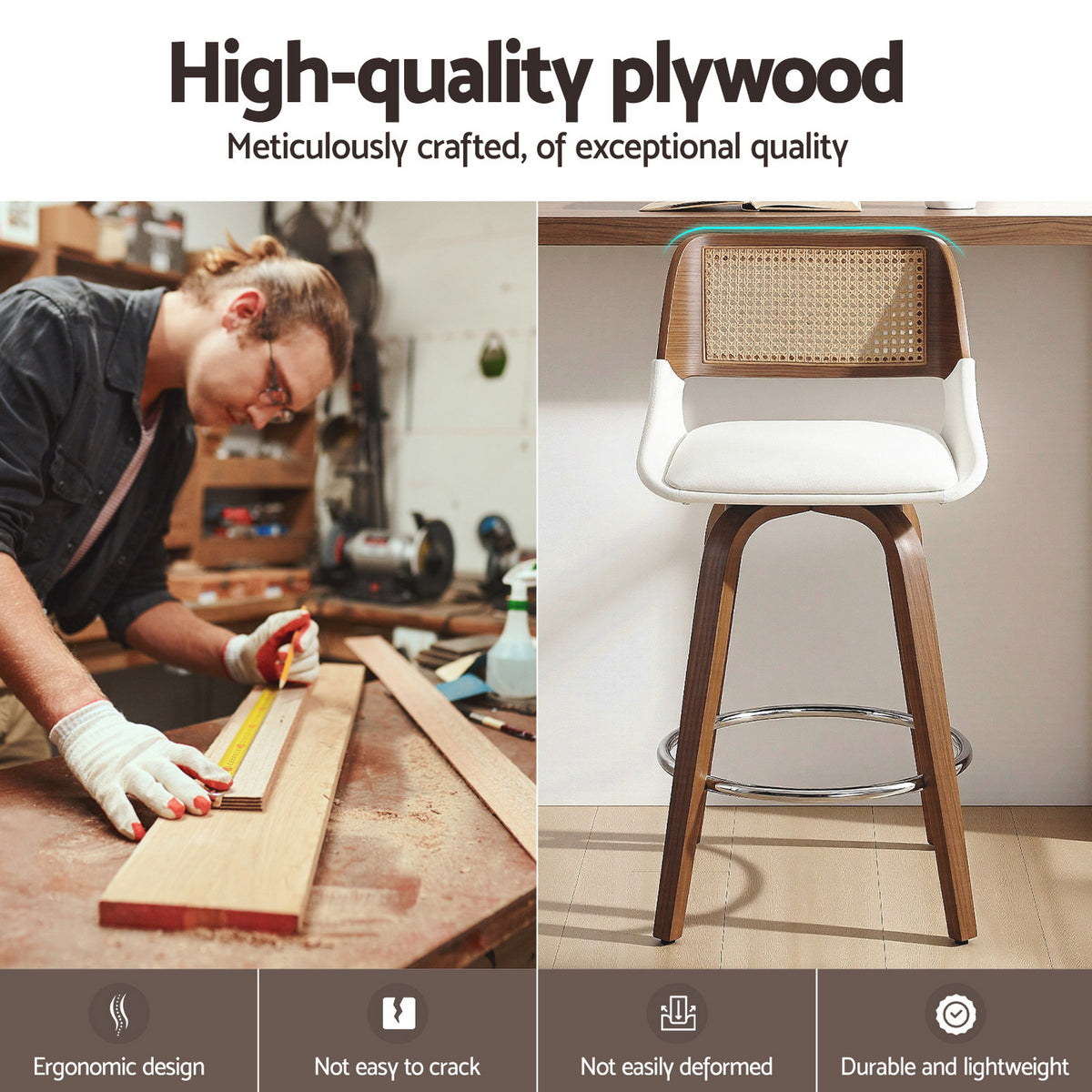 Artiss Wooden Bar Stools Set of 2 Swivel Kitchen Counter Stool Chair 60cm Seat Height