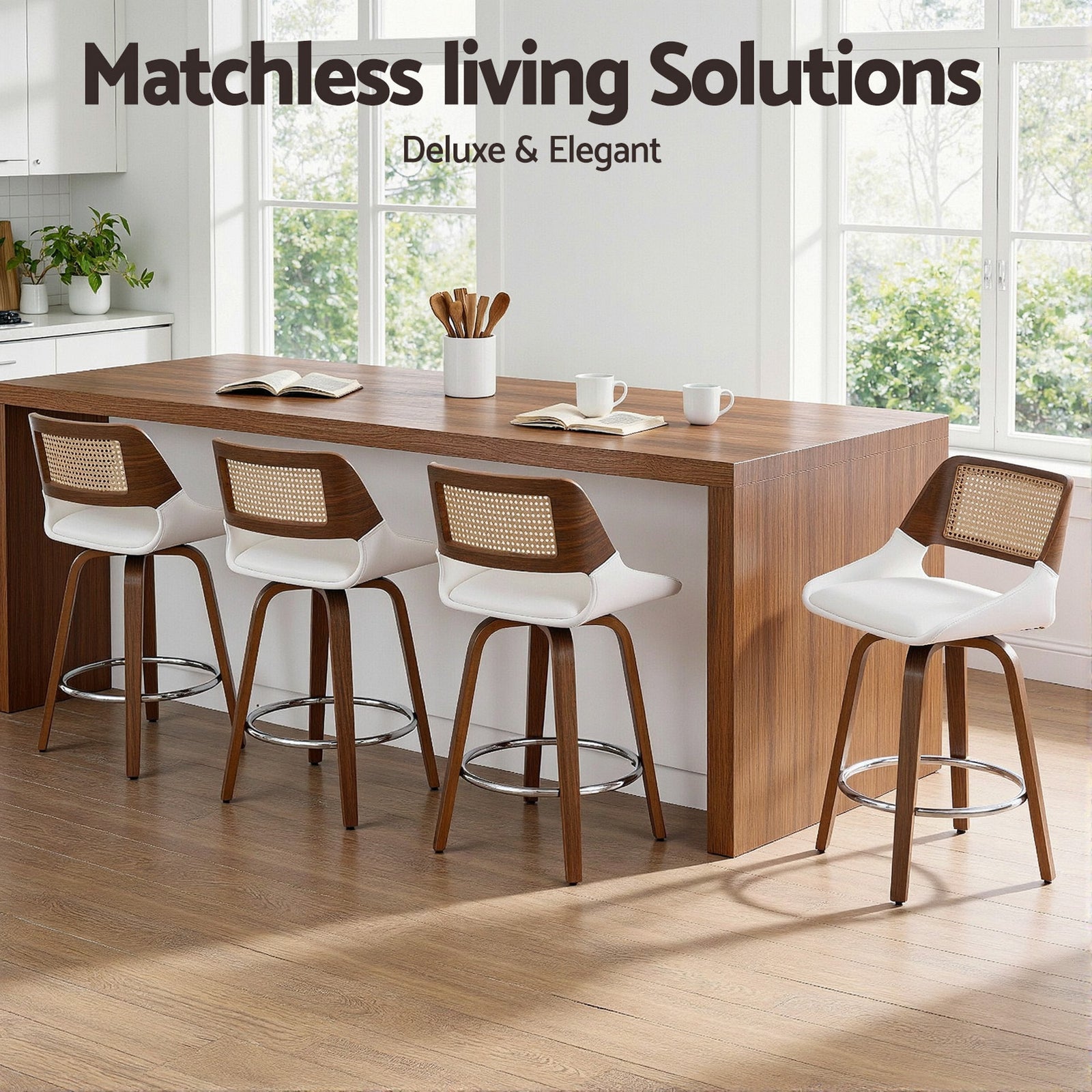 Artiss Wooden Bar Stools Set of 4 Swivel Kitchen Counter Stool Chair 60cm Seat Height